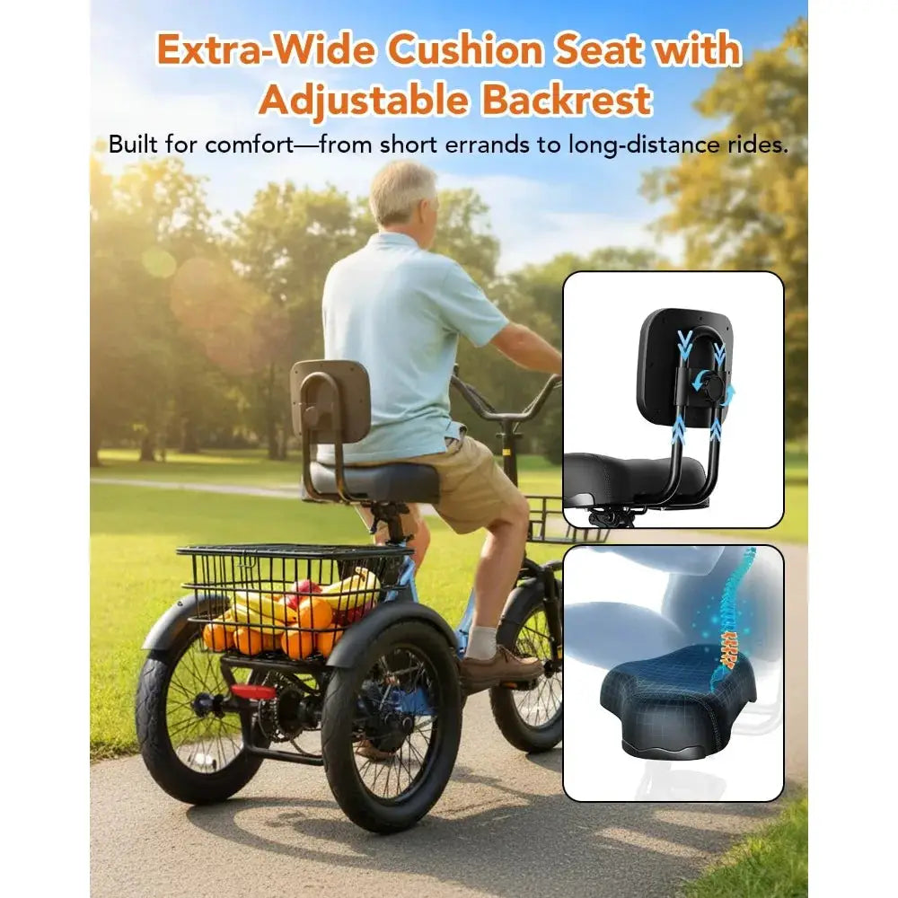 Triker Electric Bike, Peak 750W/1200W Brushless Motor Folding Trike Ebike, 499Wh Removable Battery, Step-Thru 3, Customized by Beastly Survival Outlet