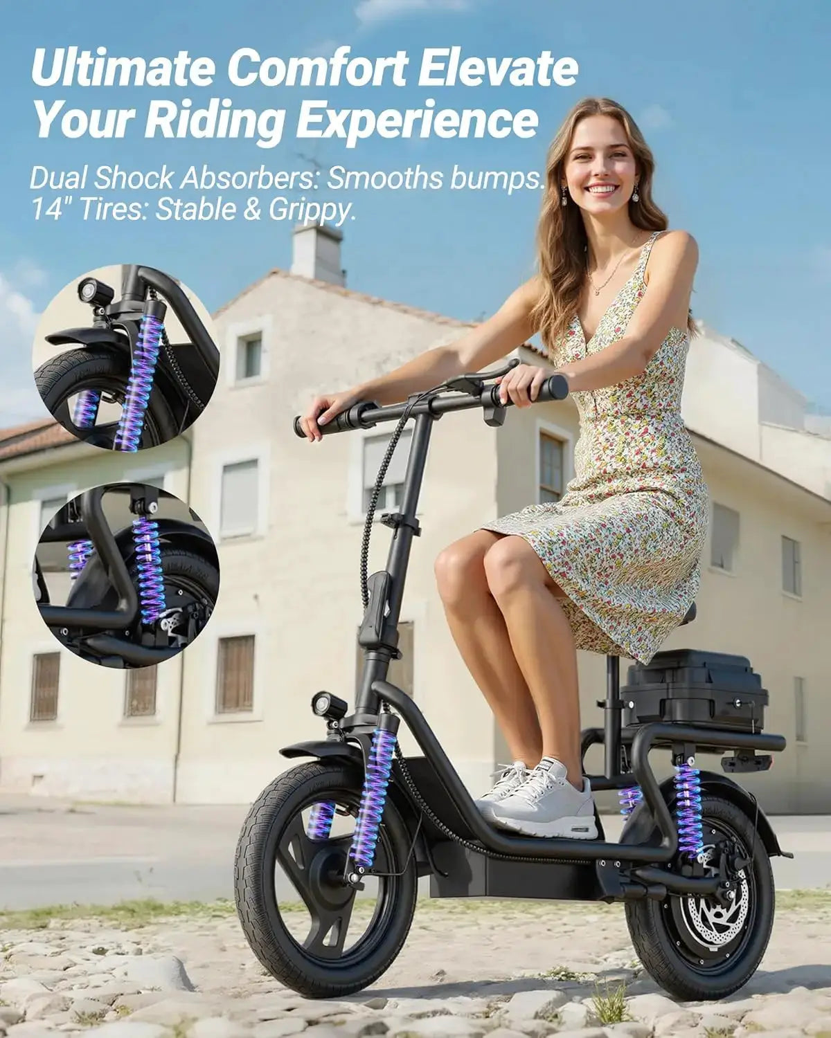 AOVORPO Electric Scooter for Adults,14" Tires, Up to 22Mph, 500W Motor, 28 Miles Max Range, Folding E-Bike with Dual Suspension by Beastly Survival Outlet