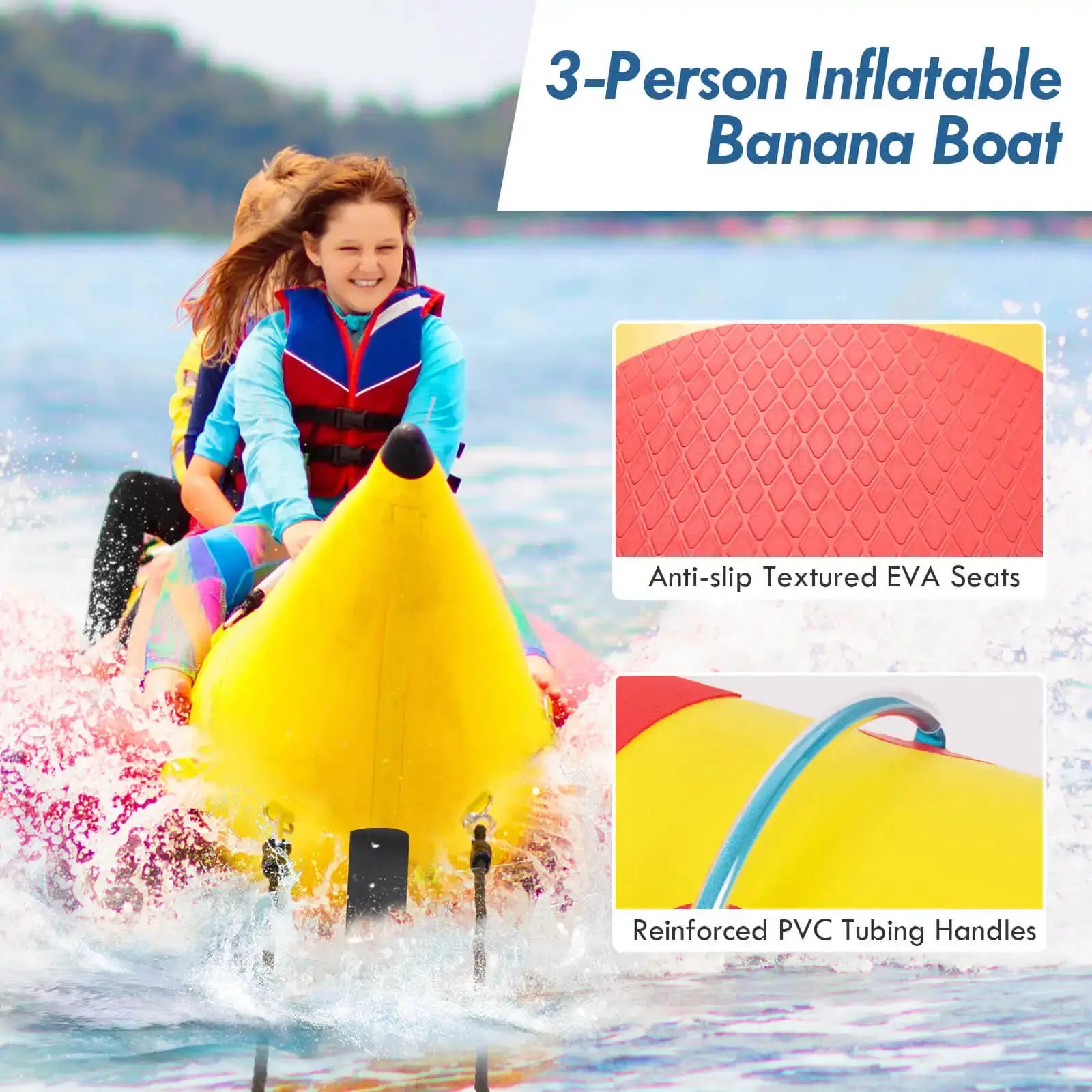 3-Person Inflatable Banana Boat w/ Boating and Water Sports Electric Air Pump by Beastly Survival Outlet