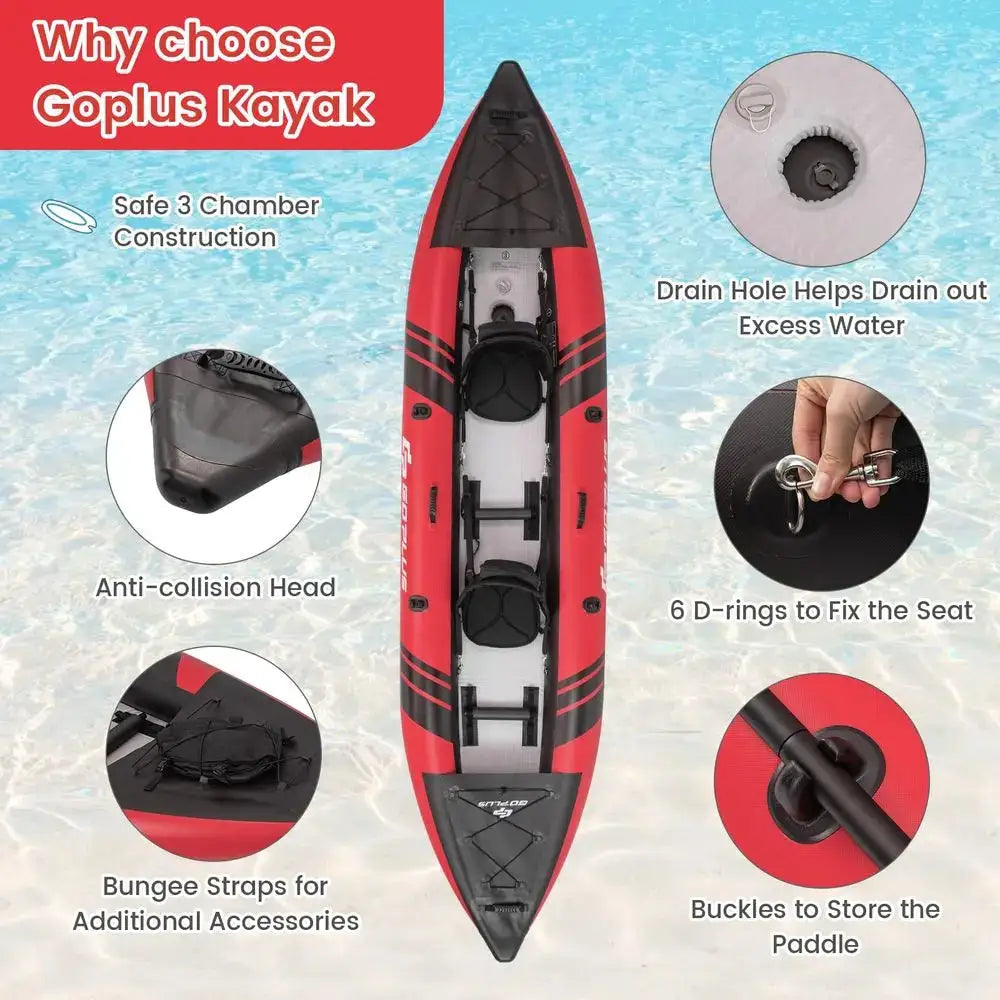 Tandem Inflatable Kayak, 12.5FT 2Person Kayak For Adults W 507 LBS Weight Capacity, 2 Aluminium Oars, Padded Seat, 2 Fins,Custom by Beastly Survival Outlet
