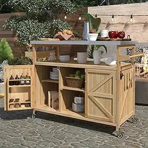 Grill Cart With Stainless Steel Table Of Outdoor BBQ Storage by Beastly Survival Outlet