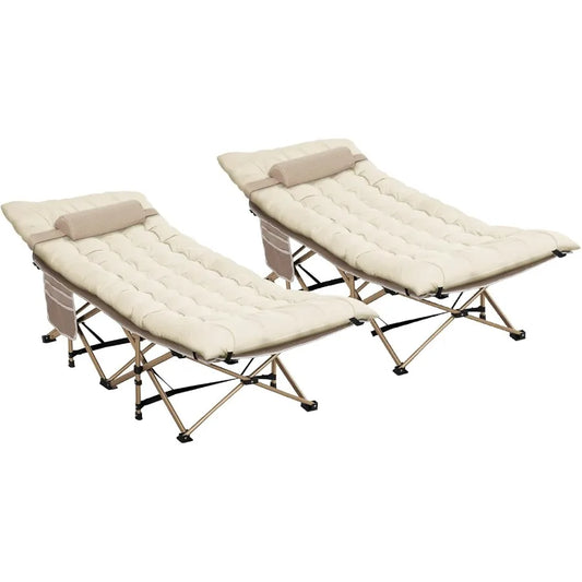2 Pack Wide Folding Camping Cots With Pillow 3 Inch Mattress