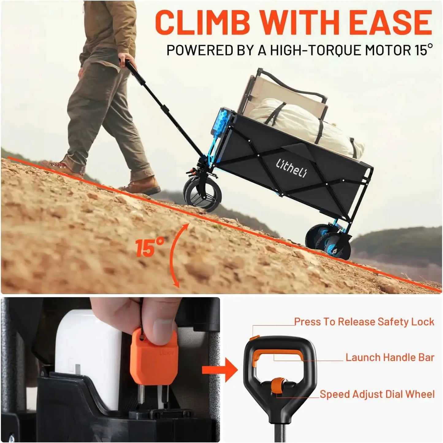 Electric Folding Wagon Cart with Wheels, 100L Portable Utility Cart for Beach Grocery Camping Shopping by Beastly Survival Outlet