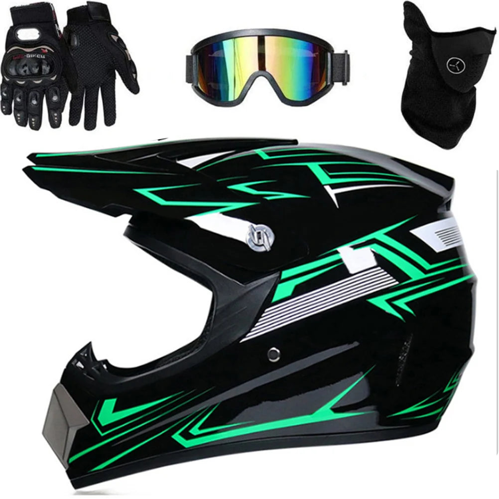 Professional Motocross Helmet Set Full Face Off Road Goggles Gloves
