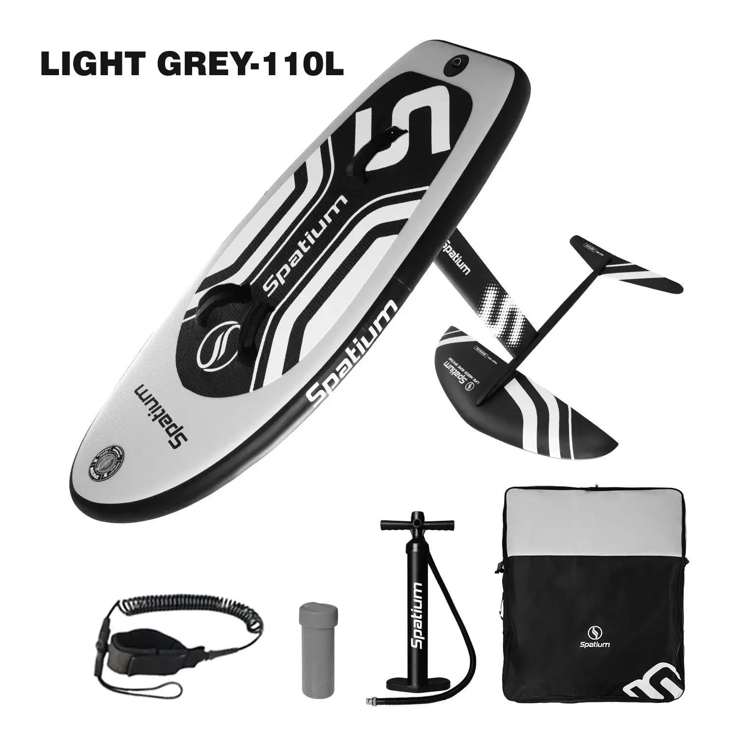 Spatium Hydrofoil Board for Surfing with Hydrofoil Accessories Inflator Pump, Backpack, Safe Leash, Fix Kit Hydrofoil Gray by Beastly Survival Outlet