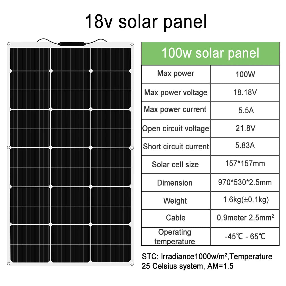 DGSUNLIGHT 100W Flexible Monocrystalline Solar Panel 12V 18V