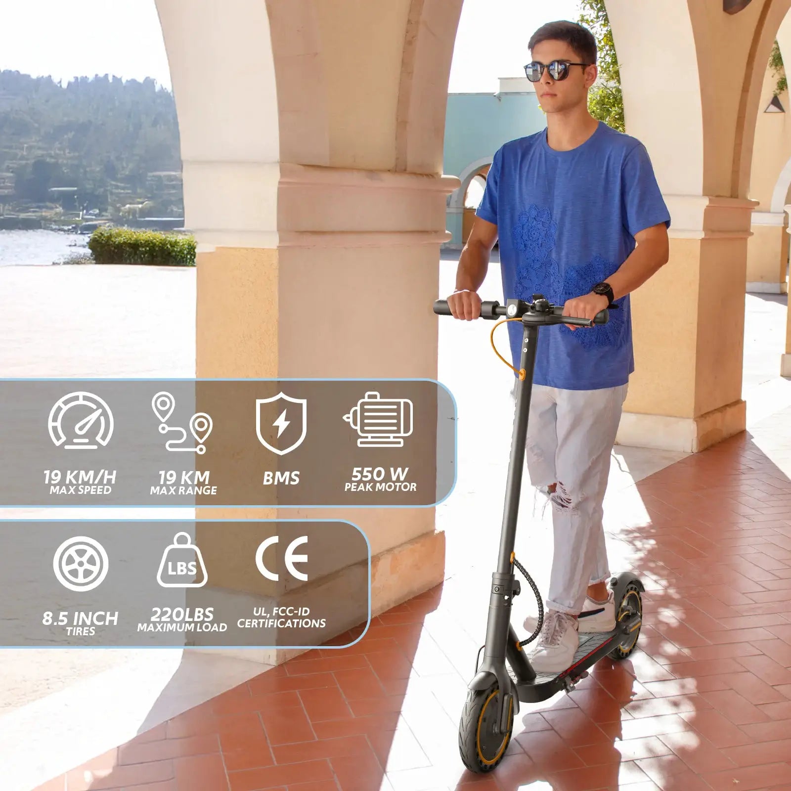 Electric Scooter Adults, 550W Motor, 19 Miles Range 19 MPH, UL Certified Folding E-Scooter for Adults Built-in Side Lights, Front Suspension with App Control by Beastly Survival Outlet