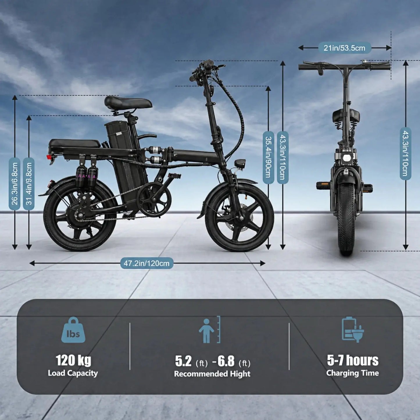Foldable electric bicycle for adults, equipped with 14-inch tires, featuring 8 shock absorbers, a 500W motor power, a 48V 15Ah c by Beastly Survival Outlet
