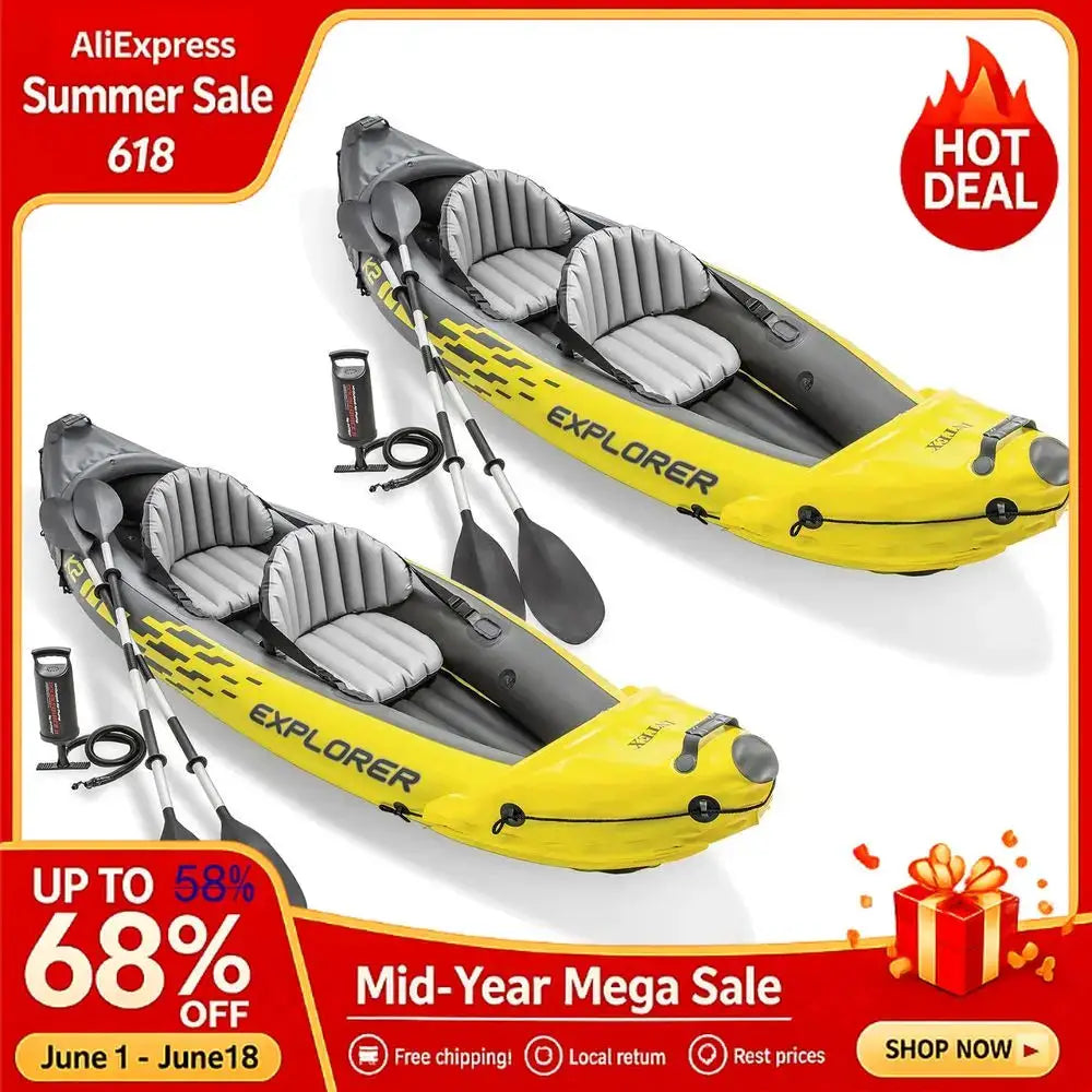 68307EP K2 Inflatable Kayak Set Deluxe 86in Kayak Paddles And HighOutput Pump Adjustable Seats With Backrest Removable Custom by Beastly Survival Outlet