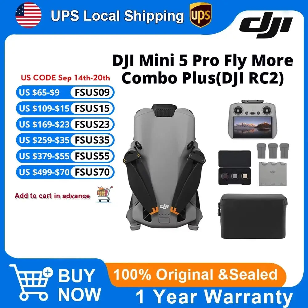DJI Mini 5 Pro Fly More Combo Plus - Mini Drone 4K Professional HDR Camera, Omnidirectional Obstacle Sensing, 20km FHD Transmission, ActiveTrack 360°, Foldable GPS UAV for Travel Vloggers & Content Creators Fast Shipping by Beastly Survival Outlet