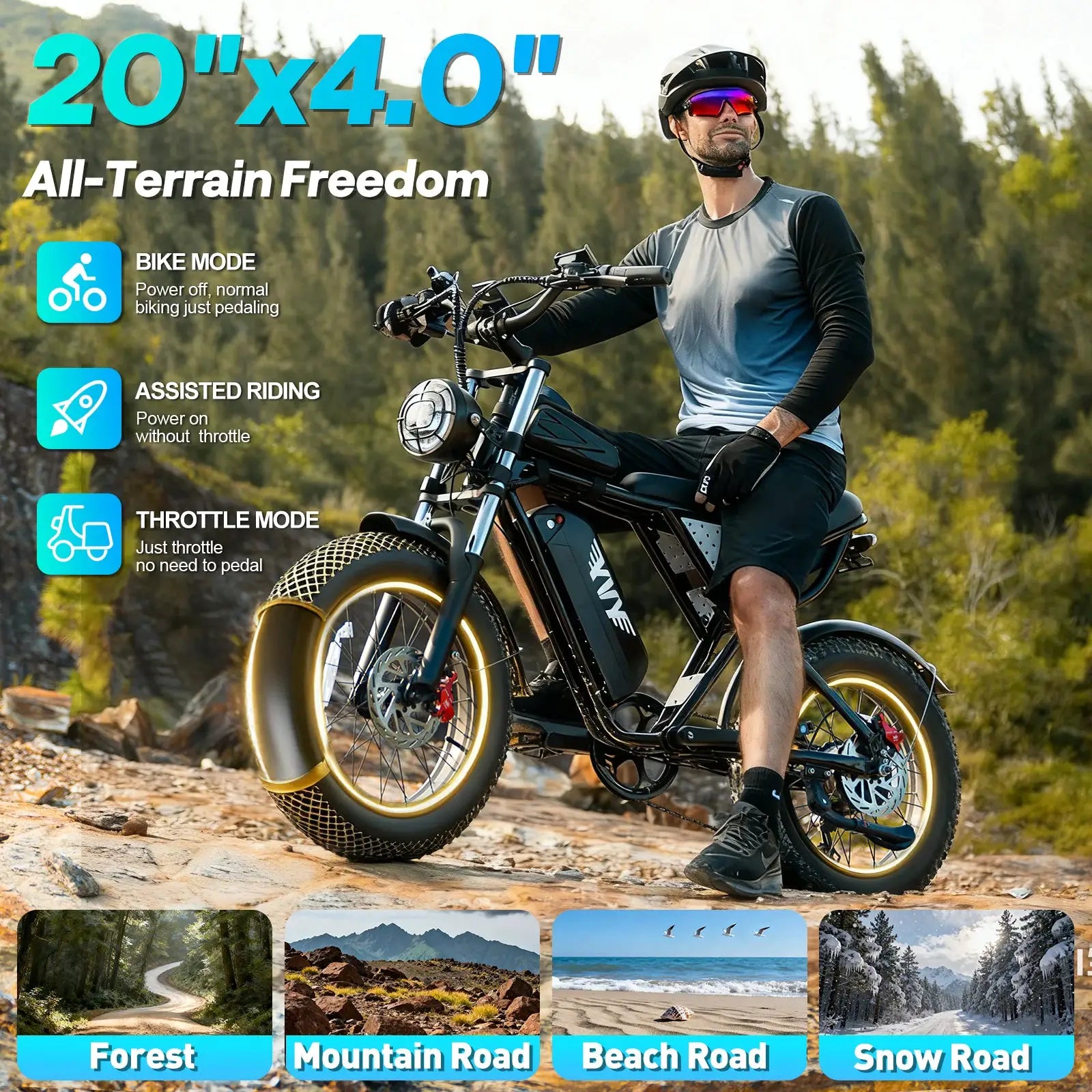 YVY K20 Lite 1500W Electric Bike for Adults 30MPH 48V 15.6Ah Off-road Trail 20*4 Inch Fat Tire E Bike 7 Speed Mountain Bike by Beastly Survival Outlet