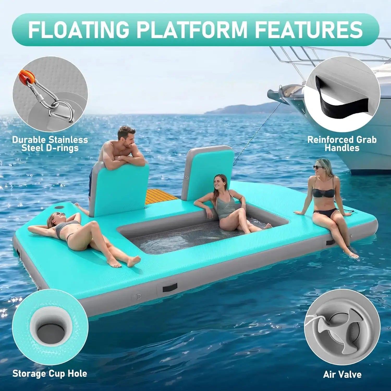 Large Inflatable Floating Dock, Inflatable Water Platform Mat with Chairs, 12x8FT Heavy Duty Lake Raft Pool Float, Custom by Beastly Survival Outlet