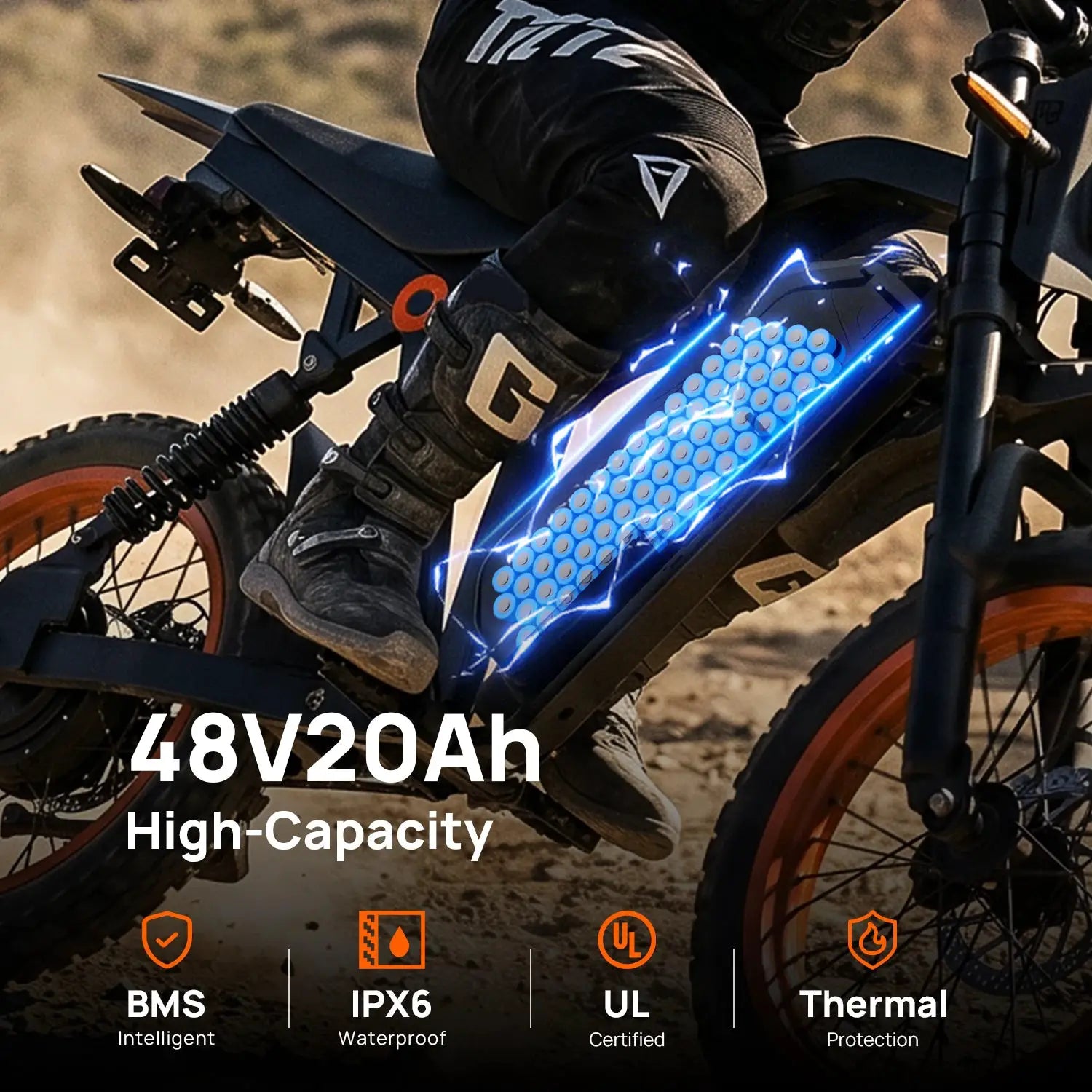 URLIFE Electric Motorcycles Peak 1500W All-terrain Off-road Tires 48V 20AH Removable Battery 32MPH 50-Miles Range Electric Off-road Bike For Adults by Beastly Survival Outlet