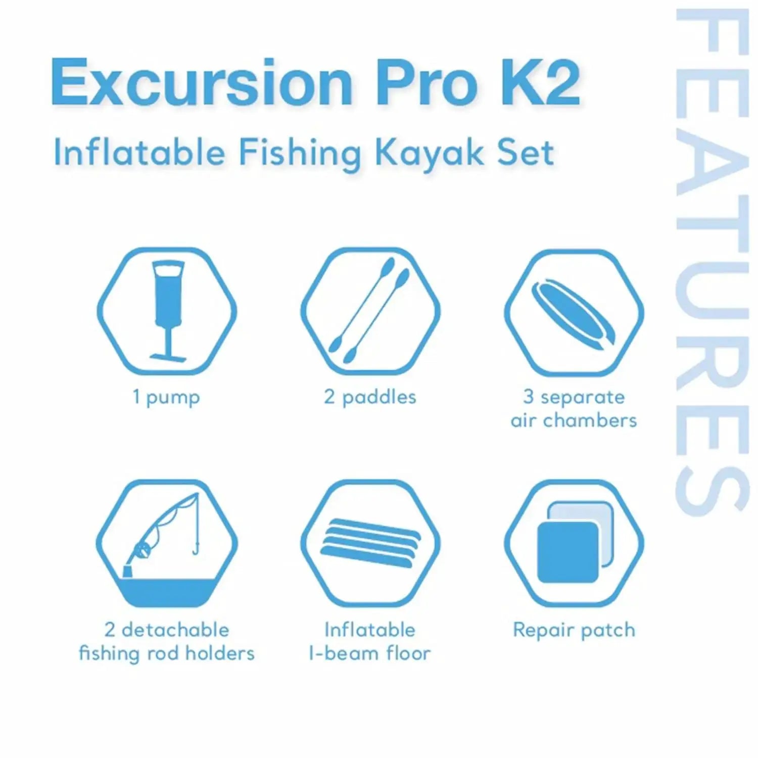 68309EP Excursion Pro K2 Inflatable Kayak Set: Includes Deluxe 86in Kayak Paddles and High-Output Pump – SuperTough PVC, Custom by Beastly Survival Outlet