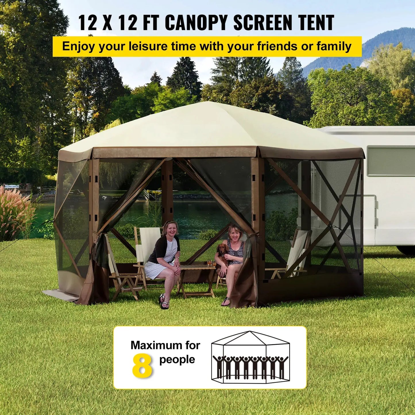 SucceBuy Pop-up Camping Gazebo Camping Canopy Shelter 6 Sided 12' x 12' / 10' x 10' Sun Shade Tents & Canopies Camping & Hiking by Beastly Survival Outlet