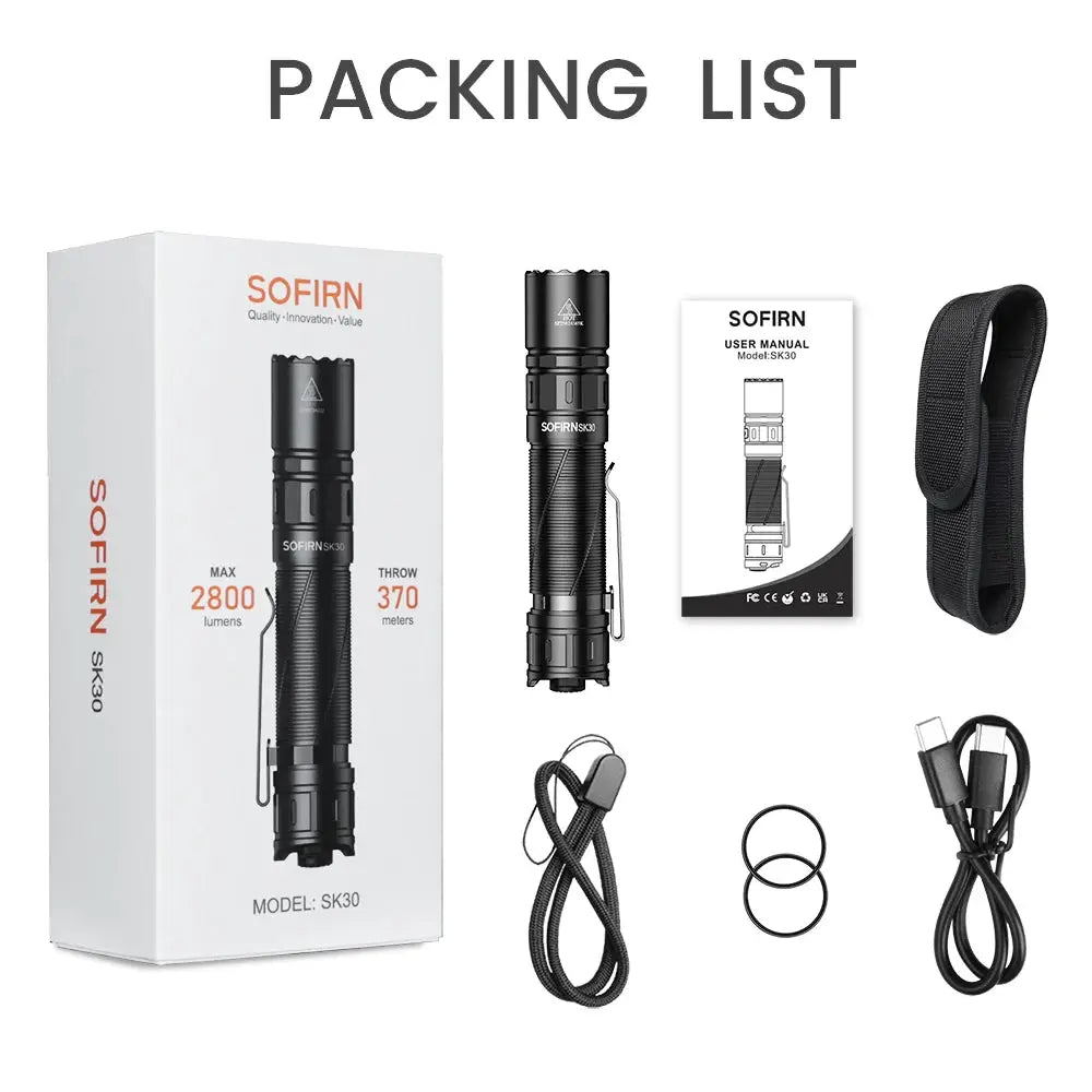 Sofirn SK30 3000 Lumen 6000K USB C Tactical Flashlight 21700 by Beastly Survival Outlet