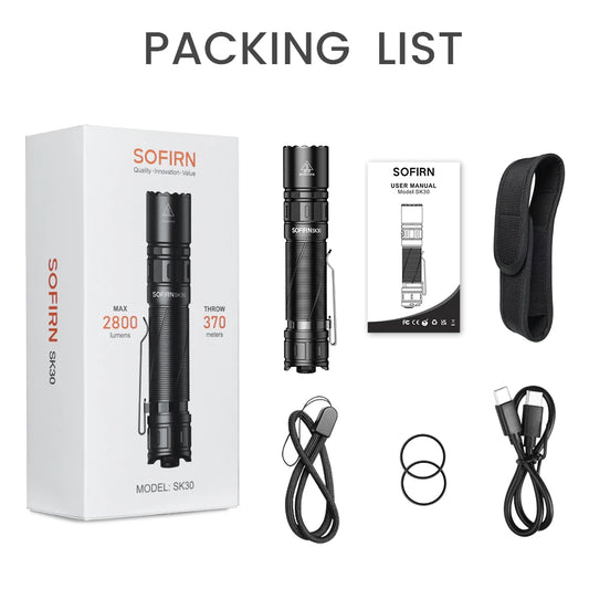 Sofirn SK30 3000 Lumen 6000K USB C Tactical Flashlight 21700