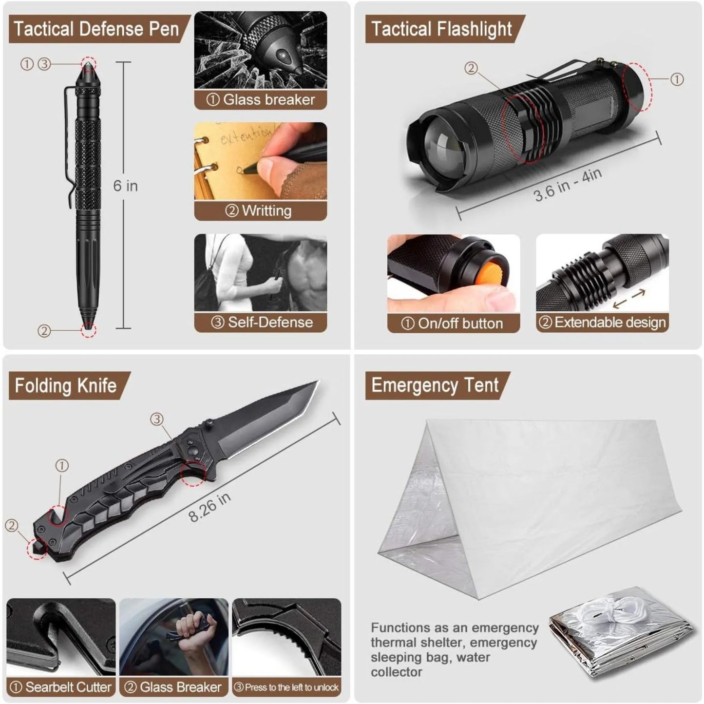 238 Piece Emergency Survival Kit with Tactical Molle Pouch