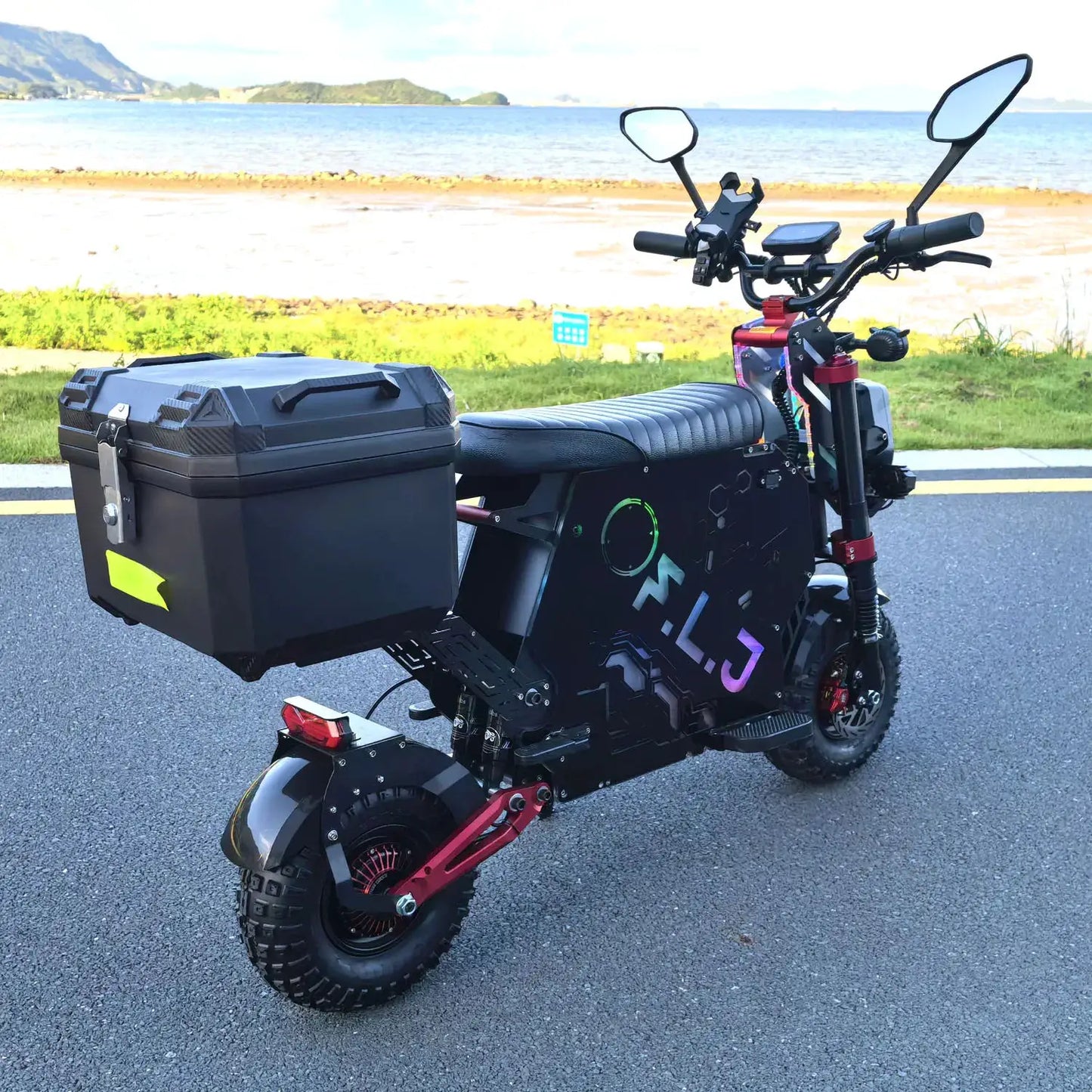 \US Stock FLJ Scooter 72V 12000W Electric Scooter with 14 inch Off Road Fat Tire Removable battery and App Function Scooter by Beastly Survival Outlet