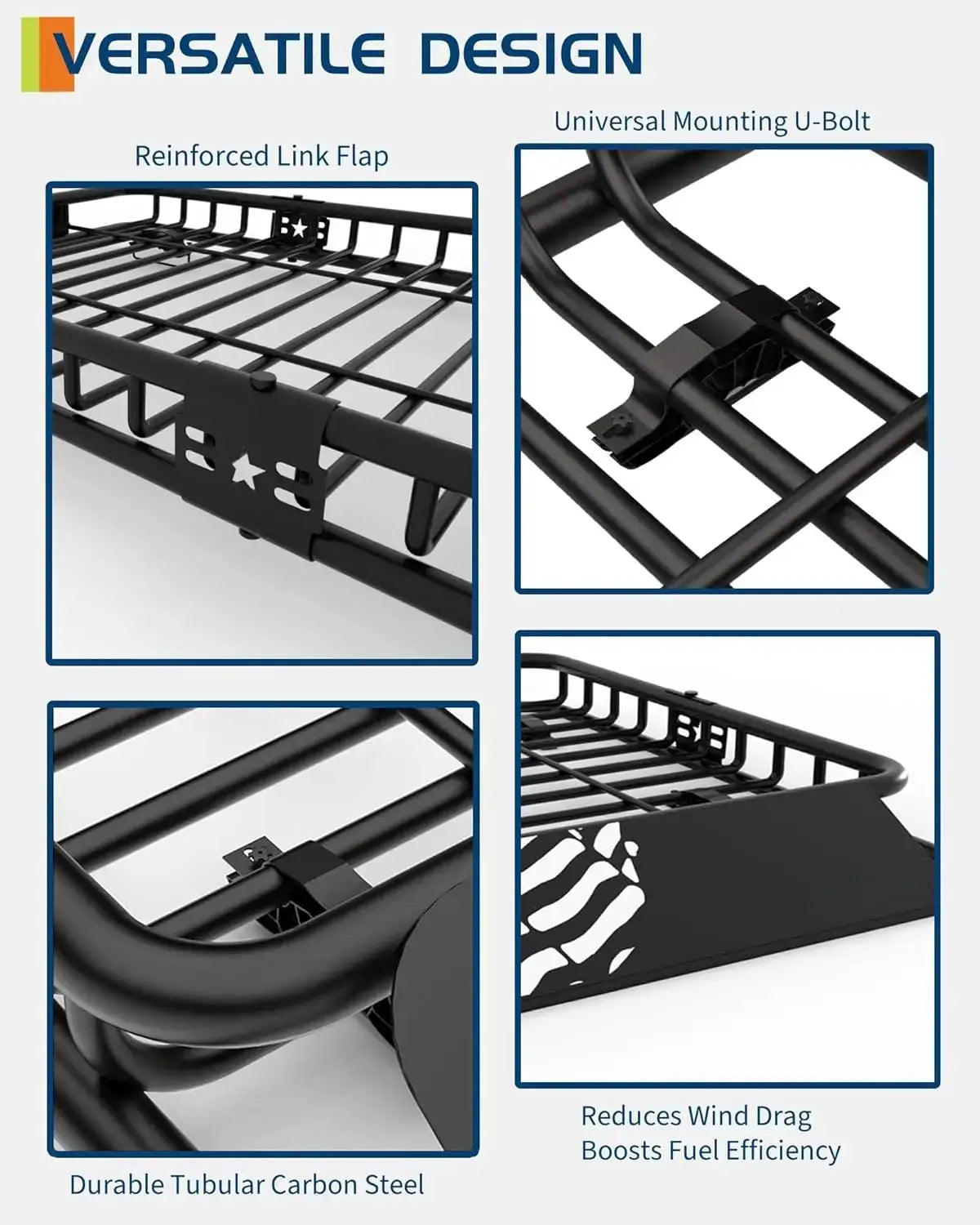 64 X 39 Inch Universal Roof Rack Basket, 200 Lbs Capacity Cargo Carrier with Wind Fairing for SUV, Truck, RV & Vehicle Roof Rack by Beastly Survival Outlet