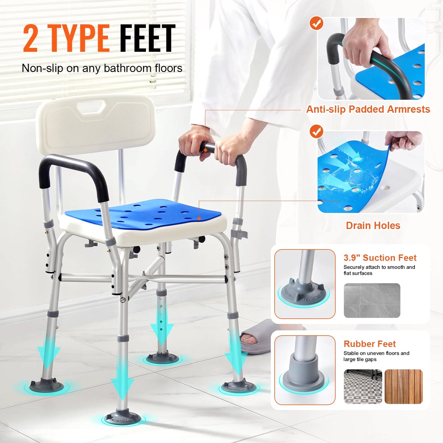 Adjustable Height Shower Chair For Elderly And Disabled