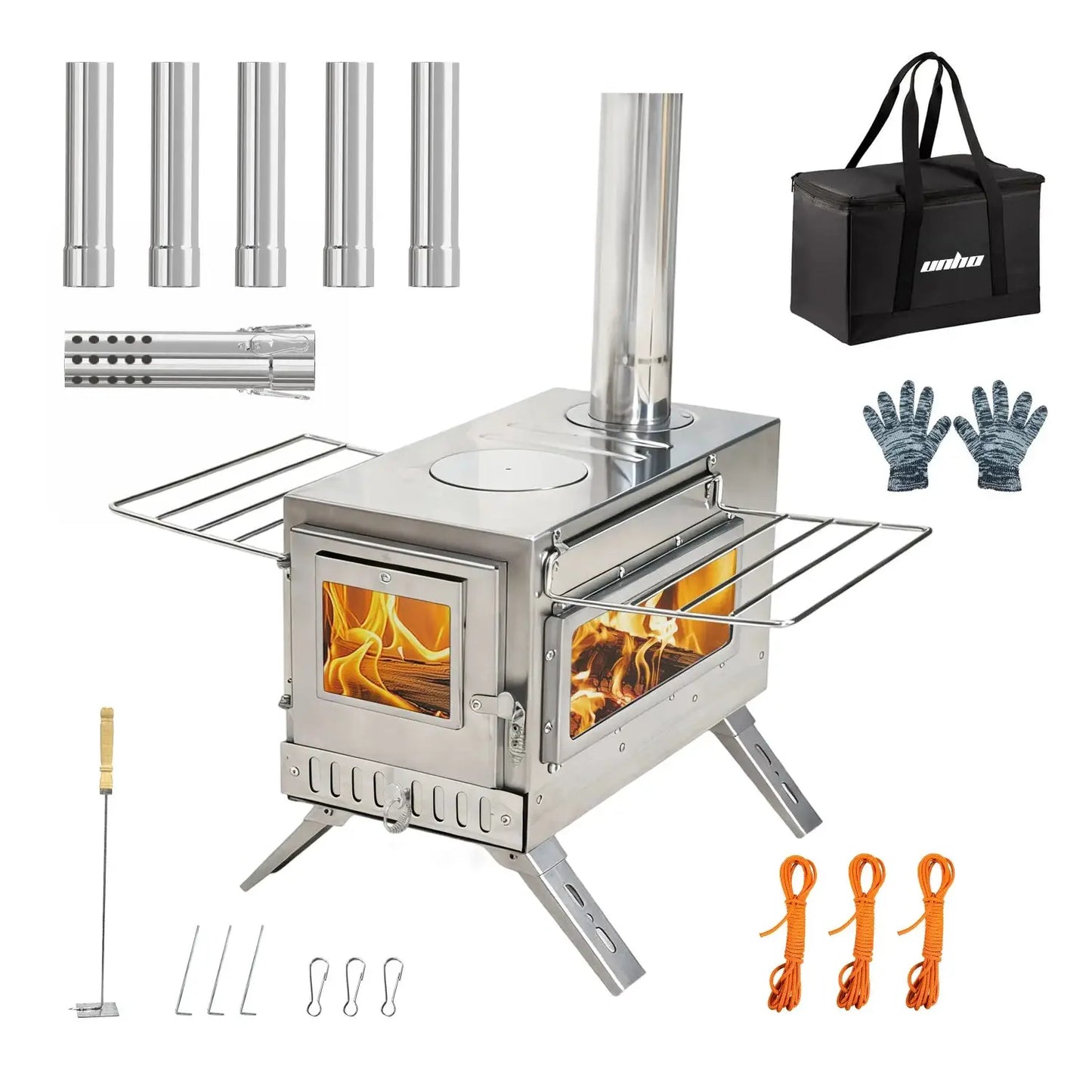 Portable Camping Tent Wood Stove for Outdoor Heating Stainless Steel Hot Tent Stove Burner Stove with 7 Chimney Pipes by Beastly Survival Outlet