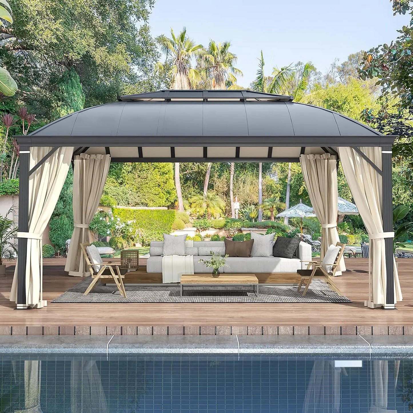 12x16 Hardtop Gazebo With Polycarbonate Roof Plus CurtainsXL
