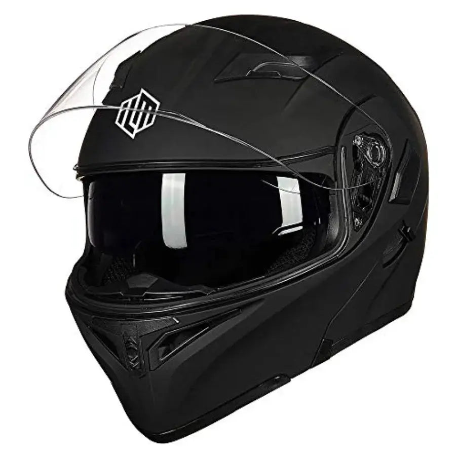 Motorcycle Dual Visor Flip-up Modular Full Face Helmet DOT Model 902/902L for urban riding polycarbonate shell matte black fini by Beastly Survival Outlet