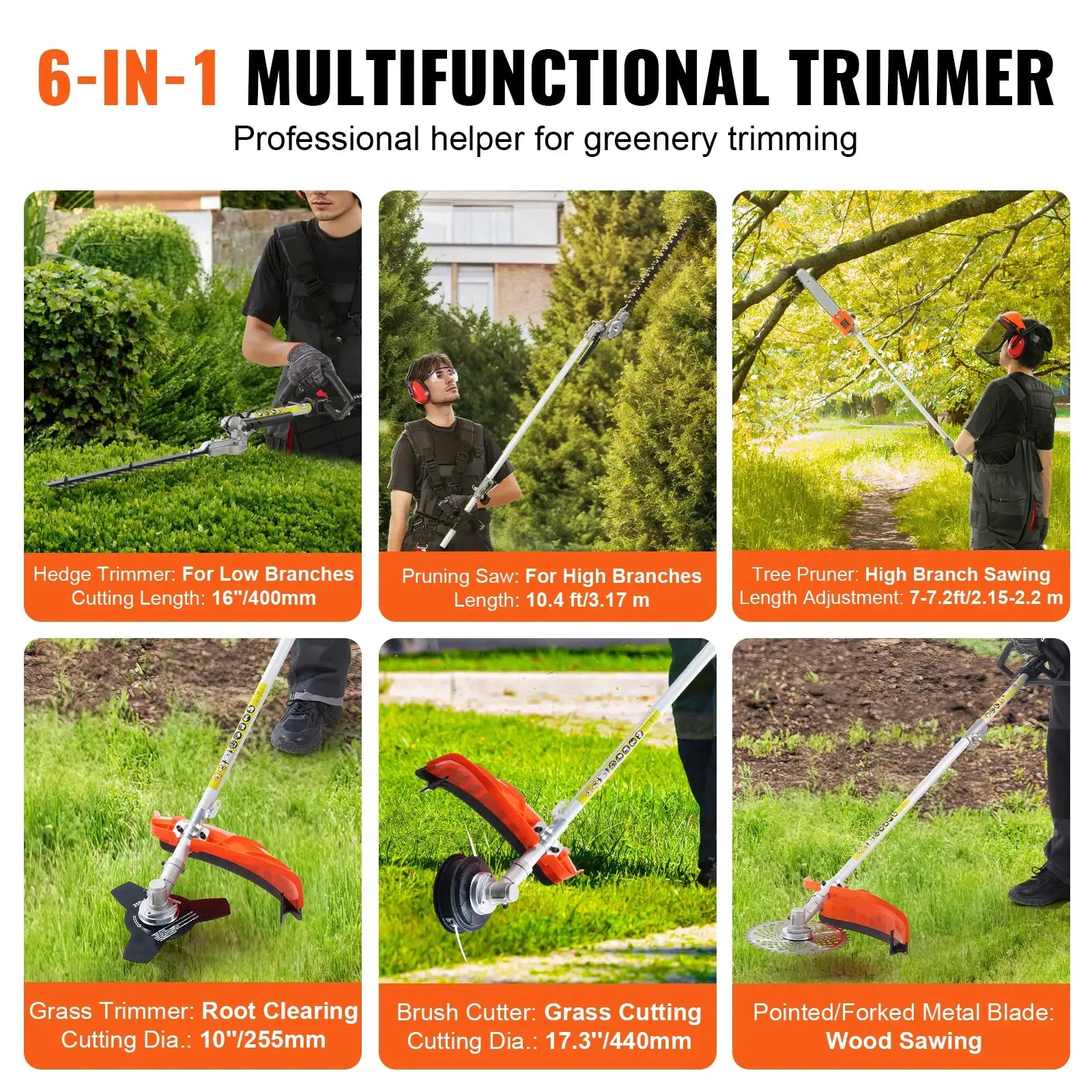 SucceBuy 52CC 6-in-1 MultiFunctional Trimming Tools Gas Hedge Trimmer Weed Eater String Trimmer Brush Cutter Edger Pole Chainsaw by Beastly Survival Outlet