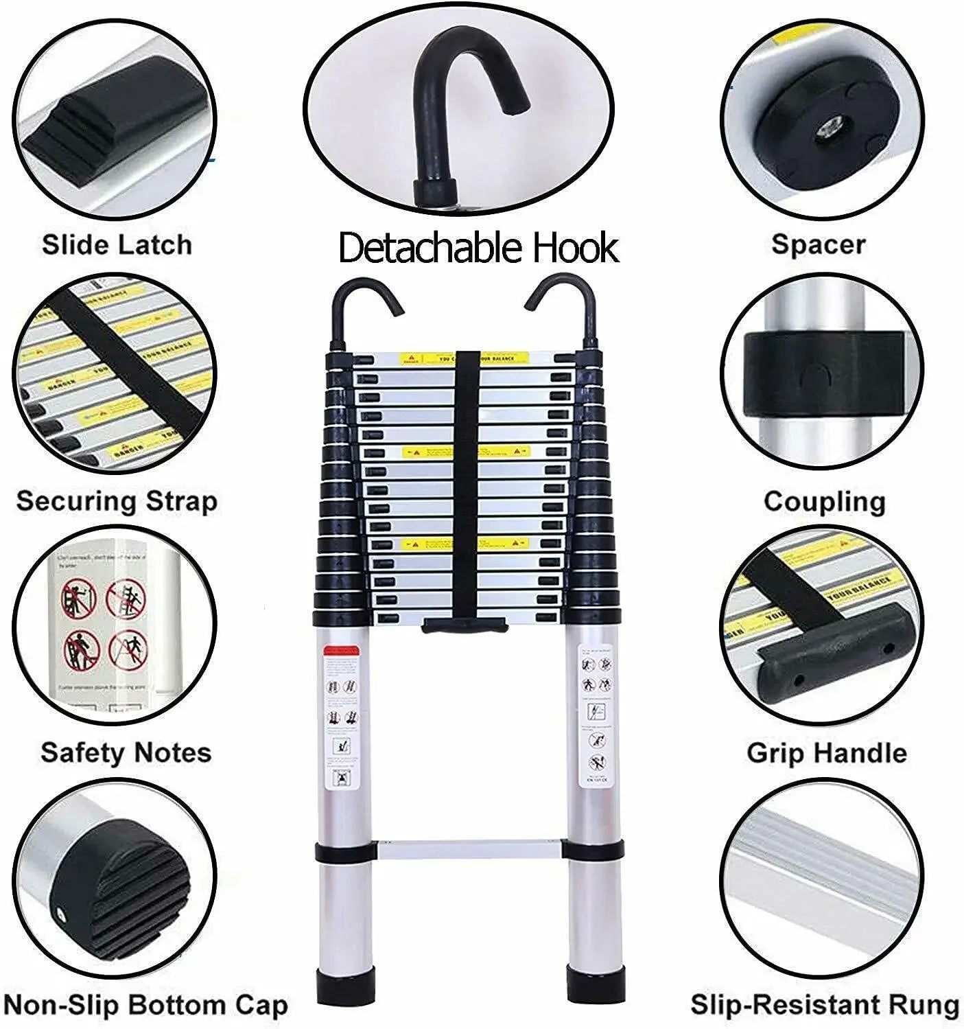 20ft Telescoping Aluminum Ladder With Hooks Collapsible Plus