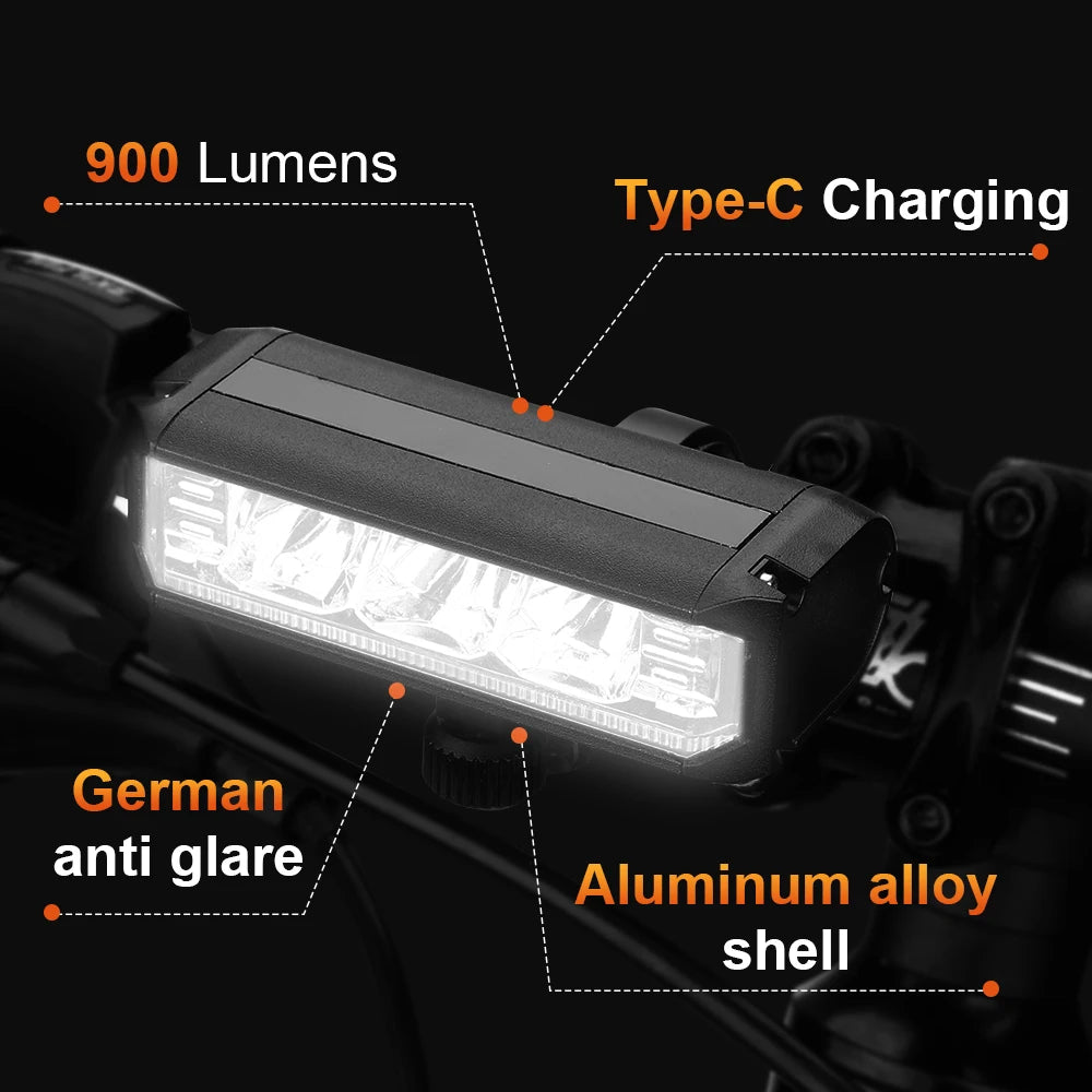 USB Rechargeable Bike Front Light 900 Lumens Night Cycling