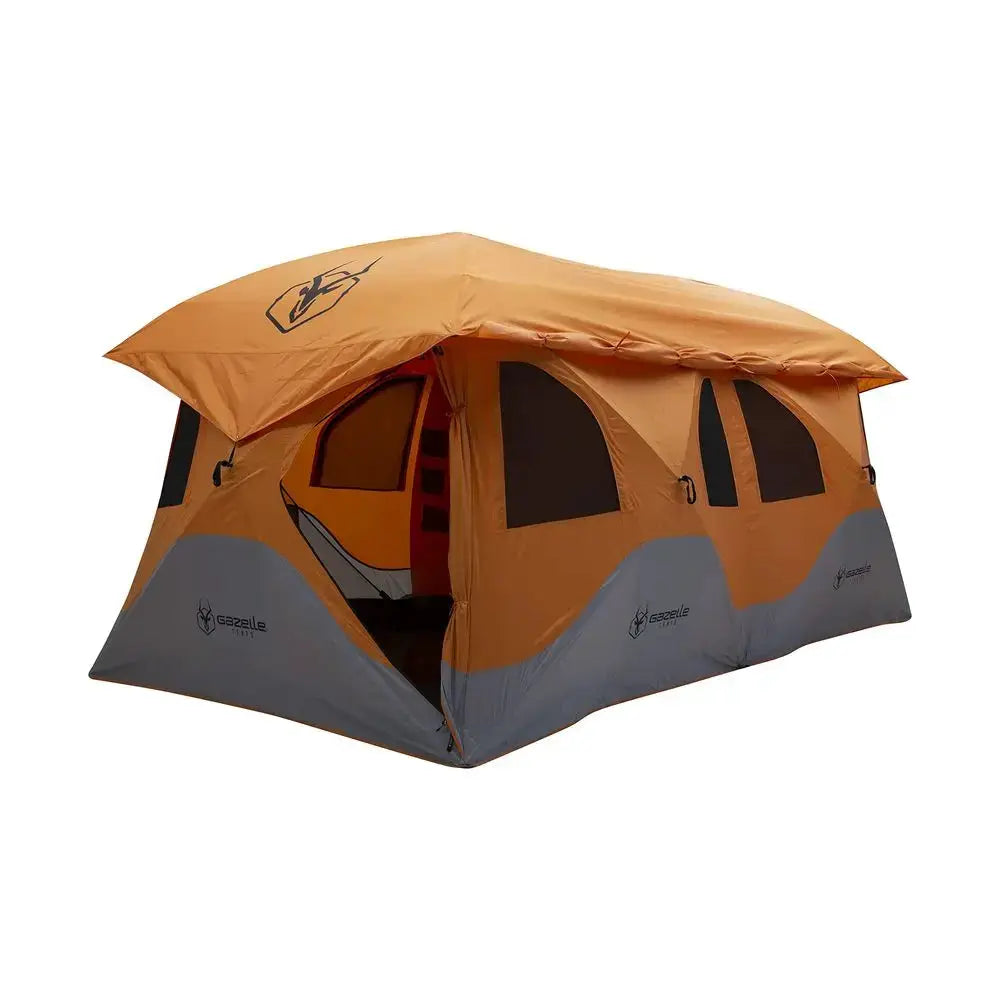 T8 Hub Tent, Easy 90 Second SetUp, Waterproof, UV Resistant, Removable Floor, Ample Storage Options, 8Person, Sunset Orange, 78 by Beastly Survival Outlet