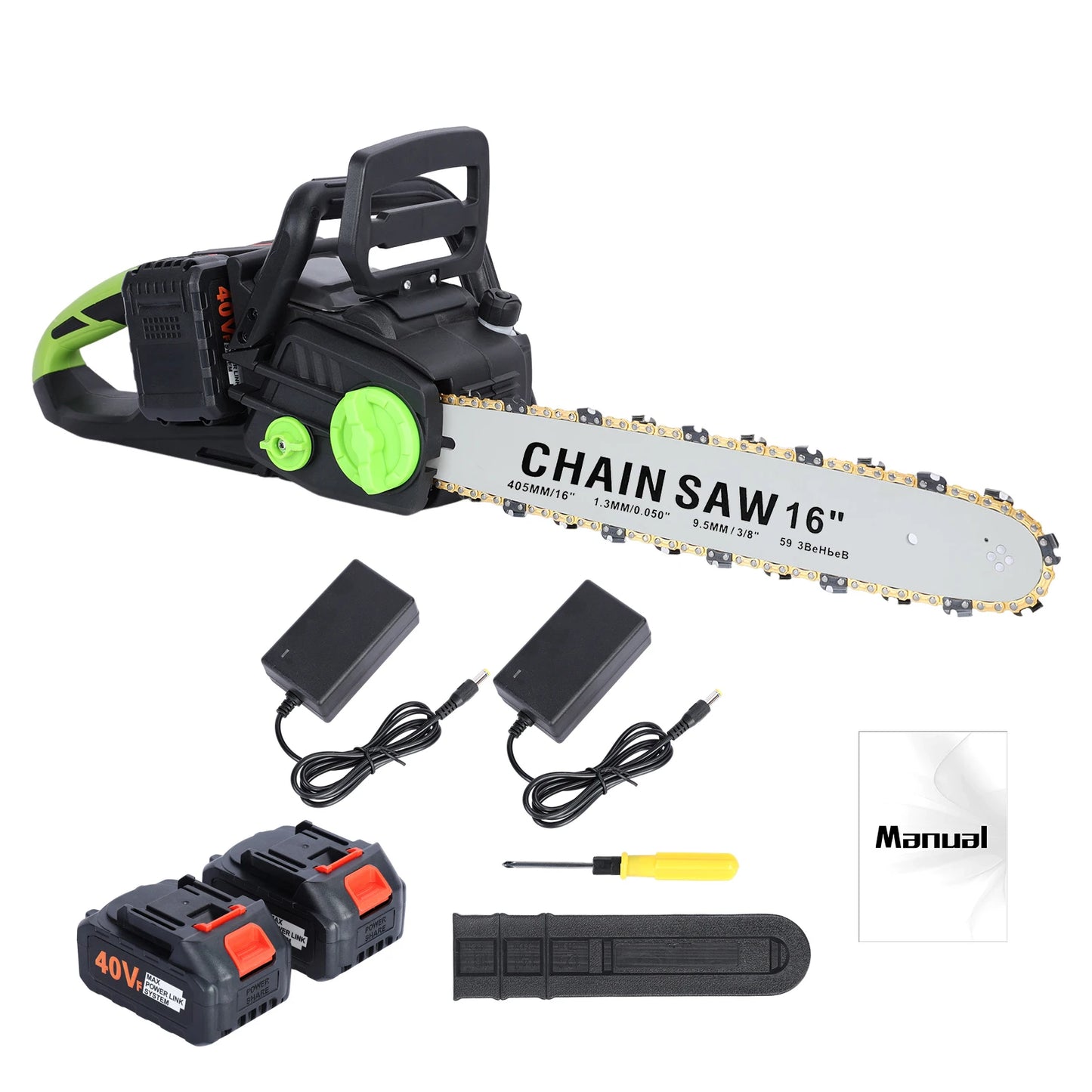 Cordless Battery Powered Chainsaw with 2x4Ah Batteries Brushless Motor Auto Lubrication for Tree Felling and Firewood