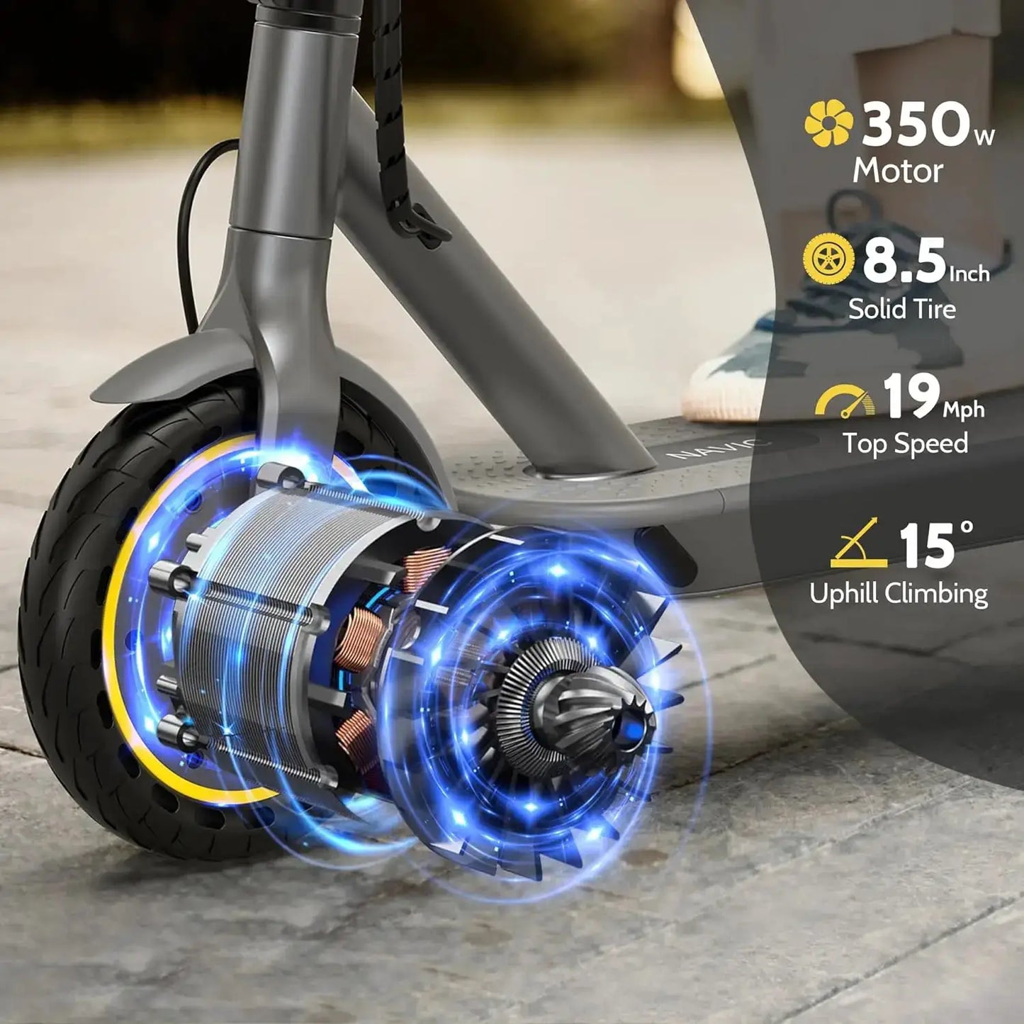 NAVIC T5 Electric Scooter 350W 19MPH APP Smart Control Scooter 8.5inch Solid tire Folding E-Scooter 22Miles Max Range for Adult by Beastly Survival Outlet