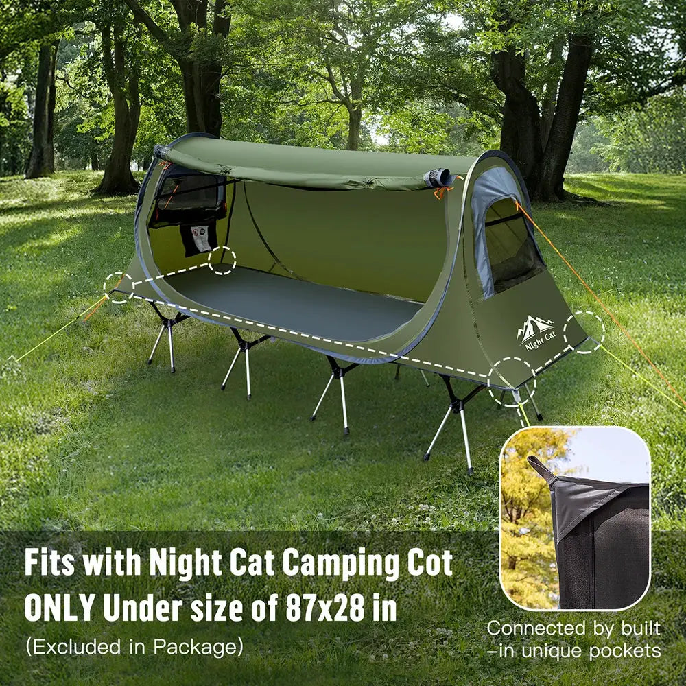 Night Cat Pop-up Camping Tent: 1 Person Tent Waterproof Instant Easy Setup Tunnel Tent Fits for Camping Cot (Excluded) by Beastly Survival Outlet