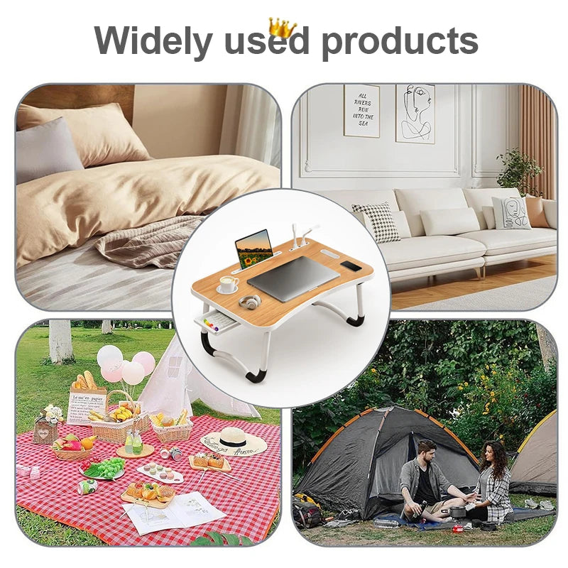 Portable Laptop Table With USB Light Cup Holder Foldable