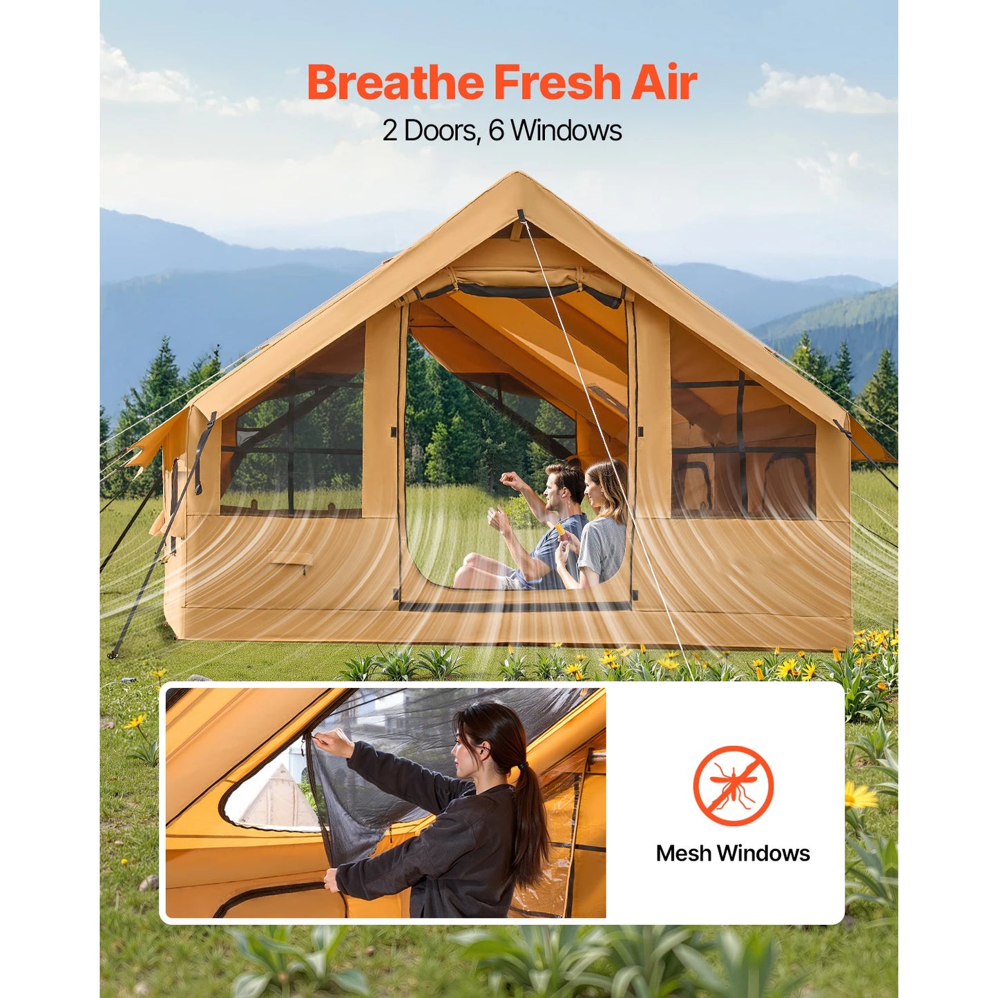 SucceBuy Inflatable Camping Tent With Skylight Mesh Windows