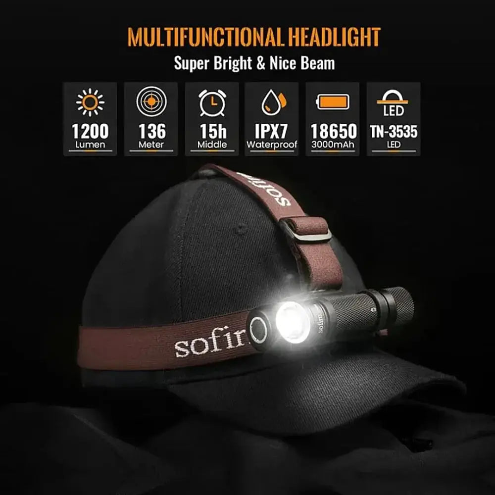 SOFIRN SP40A Headlamp Rechargeable TIR Optics Lens LED 18650 USB Head Lamp 1200lm Torch with Magnet Tail Cap by Beastly Survival Outlet