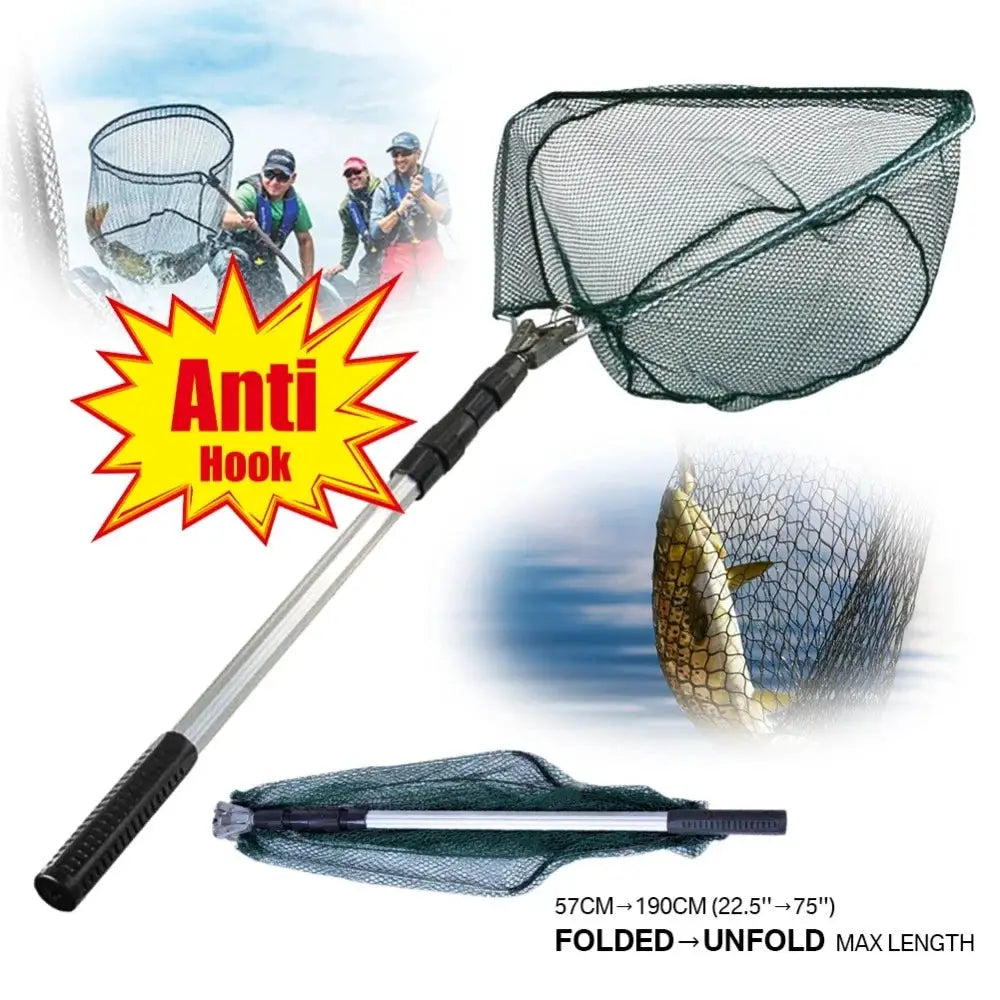 190cm 130cm 55cm Telescopic Landing Net Folding Fishing Pole Extending Fly Carp Course Sea Mesh Fishing Net For Fly Fishing by Beastly Survival Outlet