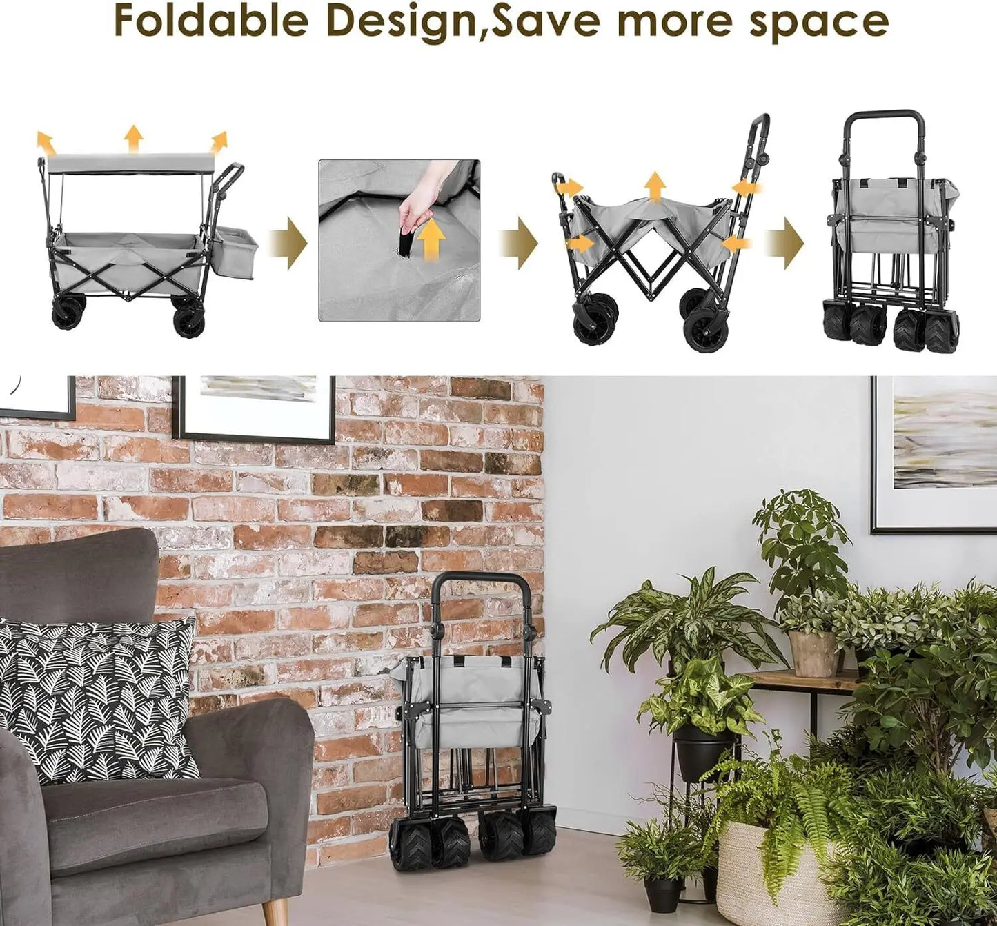 262L Collapsible Garden Cart With Removable Canopy 115kg