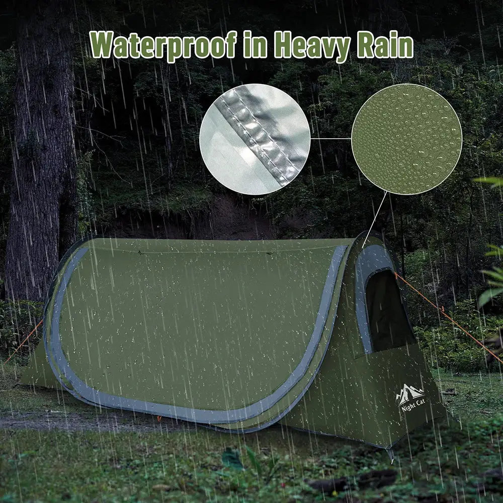 Night Cat Pop-up Camping Tent: 1 Person Tent Waterproof Instant Easy Setup Tunnel Tent Fits for Camping Cot (Excluded) by Beastly Survival Outlet