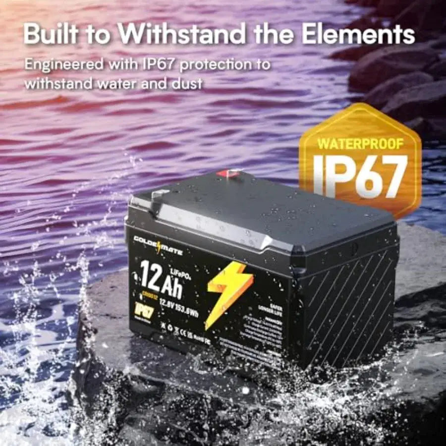 Power Wheels, Solar, Marine, Fish Finder, Ride-on Toy application; LiFePO4 material; black color; 12V 12Ah, 5000+ deep cycles, by Beastly Survival Outlet