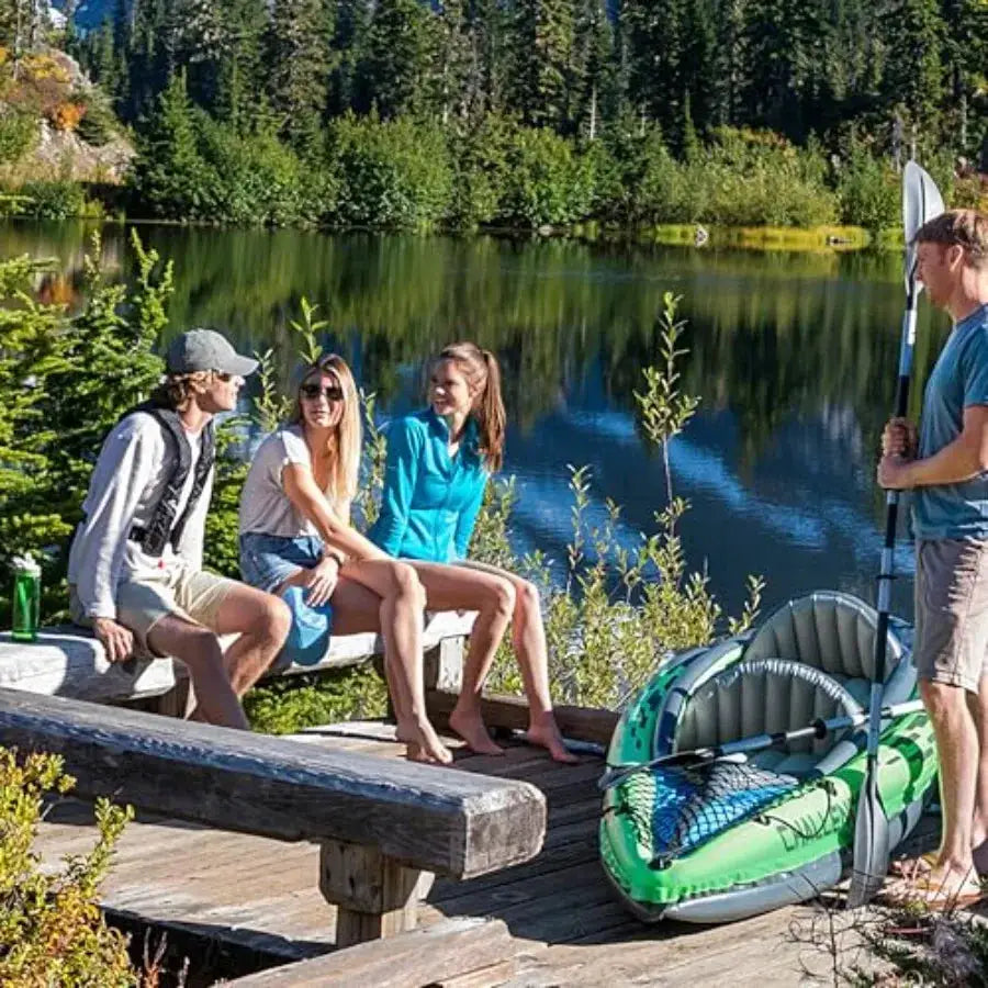 Inflatable Kayak for Outdoor Adventure: SuperStrong PVC Material Blue Color Includes Deluxe Paddles and High-Output Pump Adjust by Beastly Survival Outlet