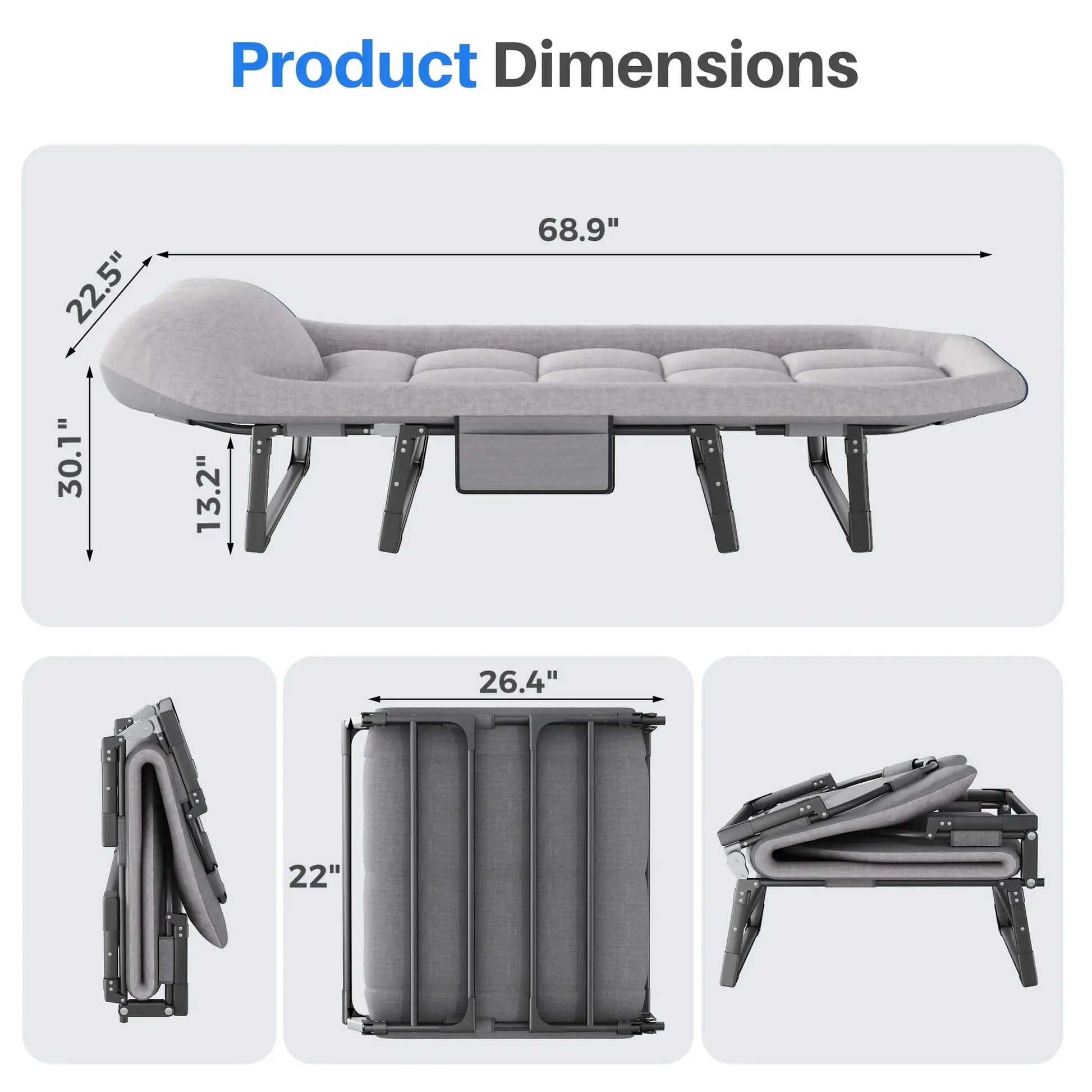 JHK Adjustable Folding Camping Bed with Mattress Lightweight Camping Cot with Carry Bag 6 Angle Foldable Camping Bed for Camp Outdoor Supports 450 lbs by Beastly Survival Outlet