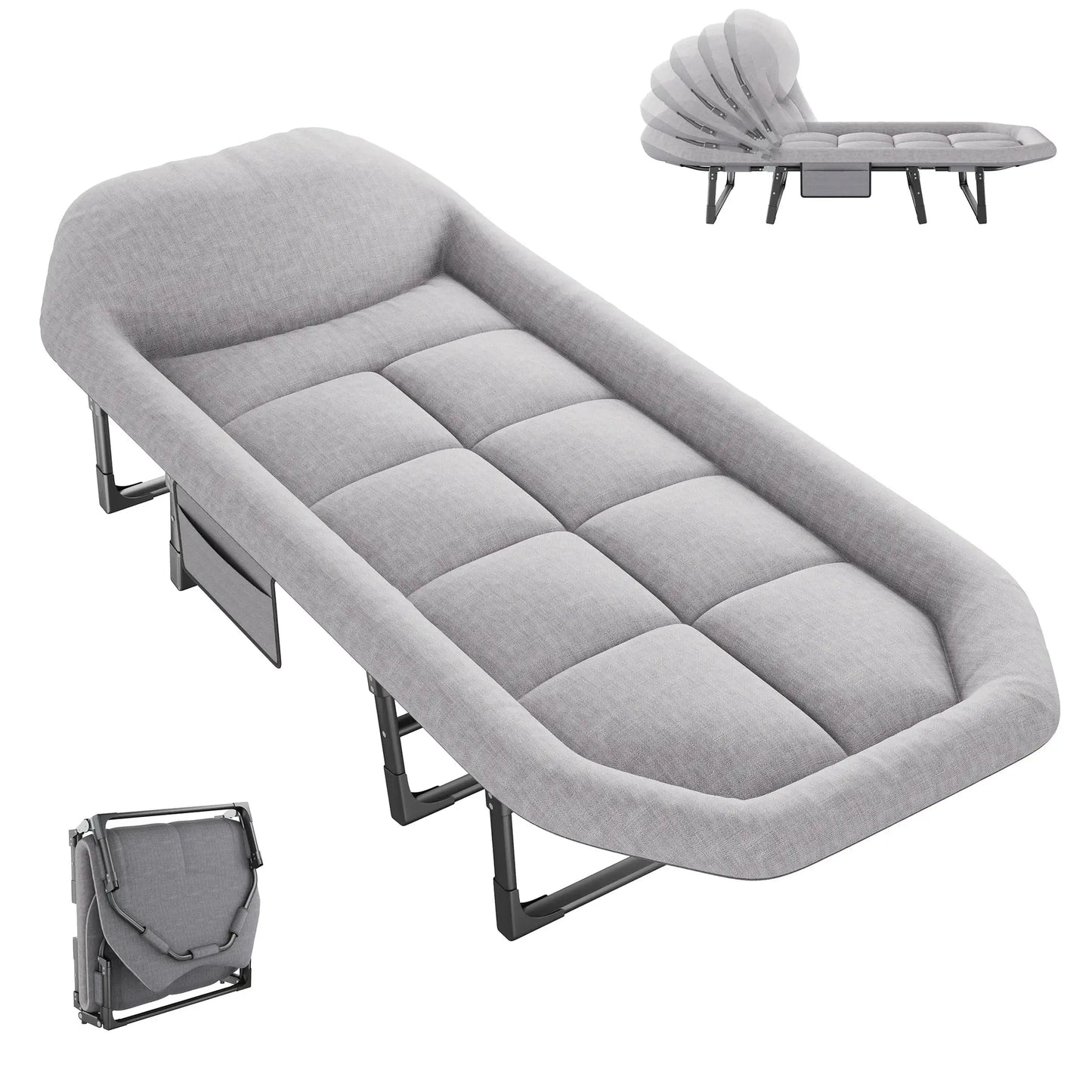 JHK Adjustable Folding Camping Bed with Mattress Lightweight Camping Cot with Carry Bag 6 Angle Foldable Camping Bed for Camp Outdoor Supports 450 lbs by Beastly Survival Outlet