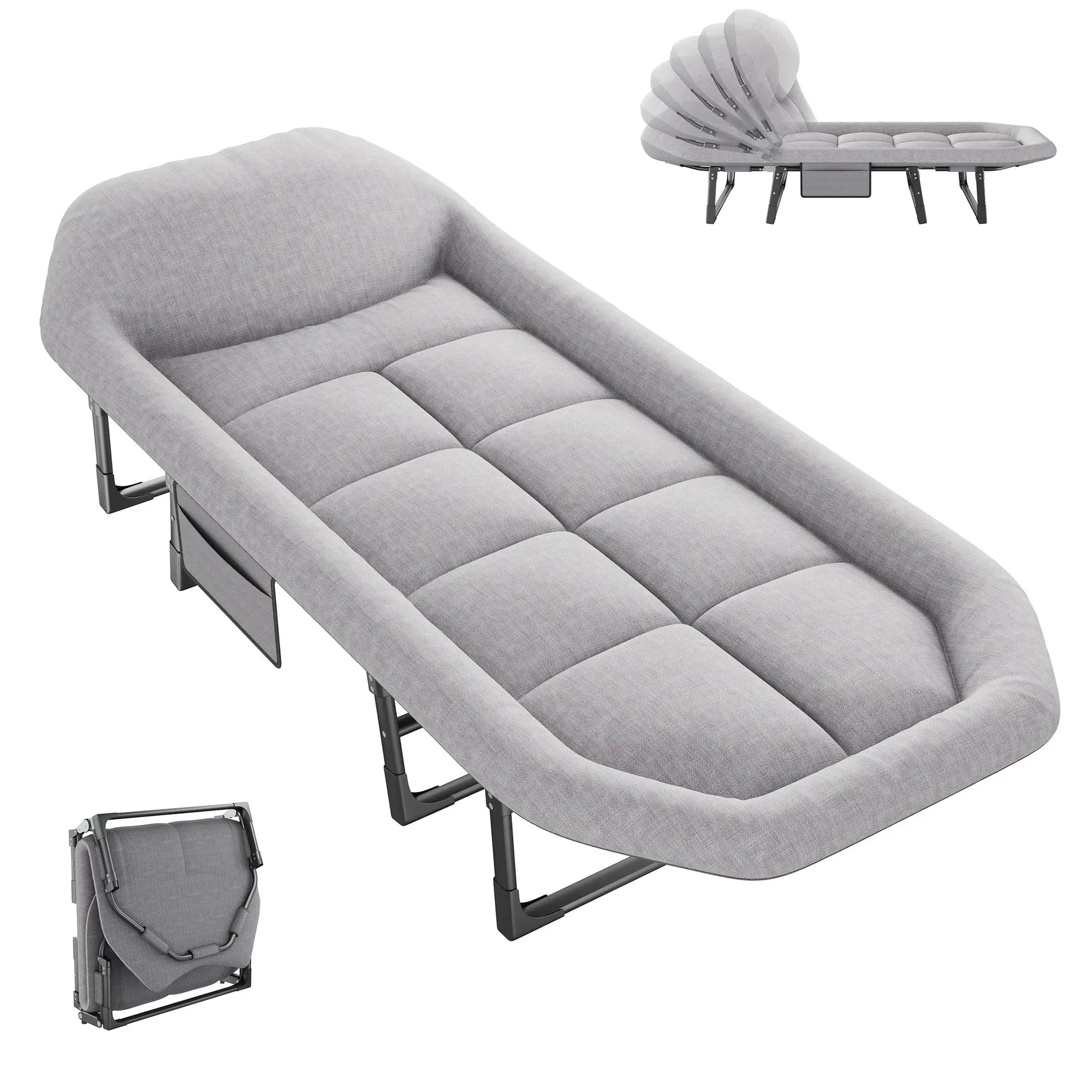 JHK Adjustable Folding Camping Bed with Mattress Lightweight Camping Cot with Carry Bag 6 Angle Foldable Camping Bed for Camp Outdoor Supports 450 lbs by Beastly Survival Outlet