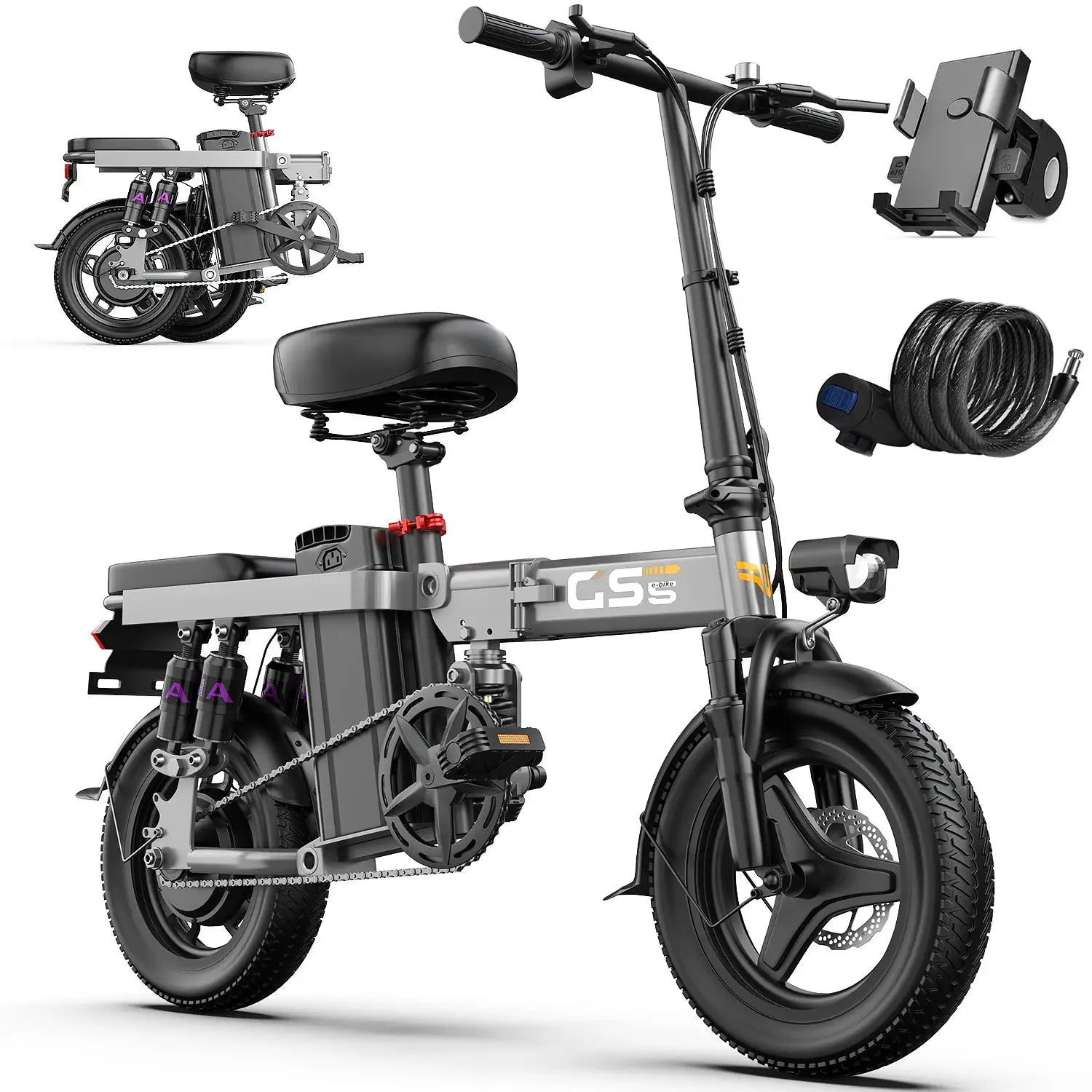UPlee GS5 48V 15AH Battery EBike,20+MPH,740W Folding Electric Bike,20 Miles Max Range Electric Bike for Adults, 14" Fat Tire by Beastly Survival Outlet