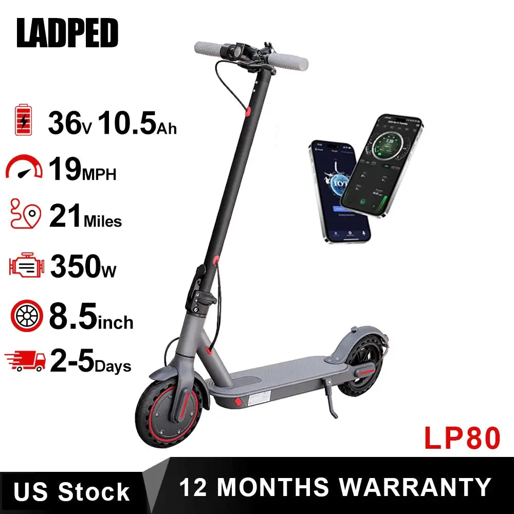 LADPED Electric Scooter 350W 19mph Max Speed Smart APP Control Scooter Shock-absorbing Anti-skid ‎8.5 inches Folding Waterproof E-Scooter by Beastly Survival Outlet