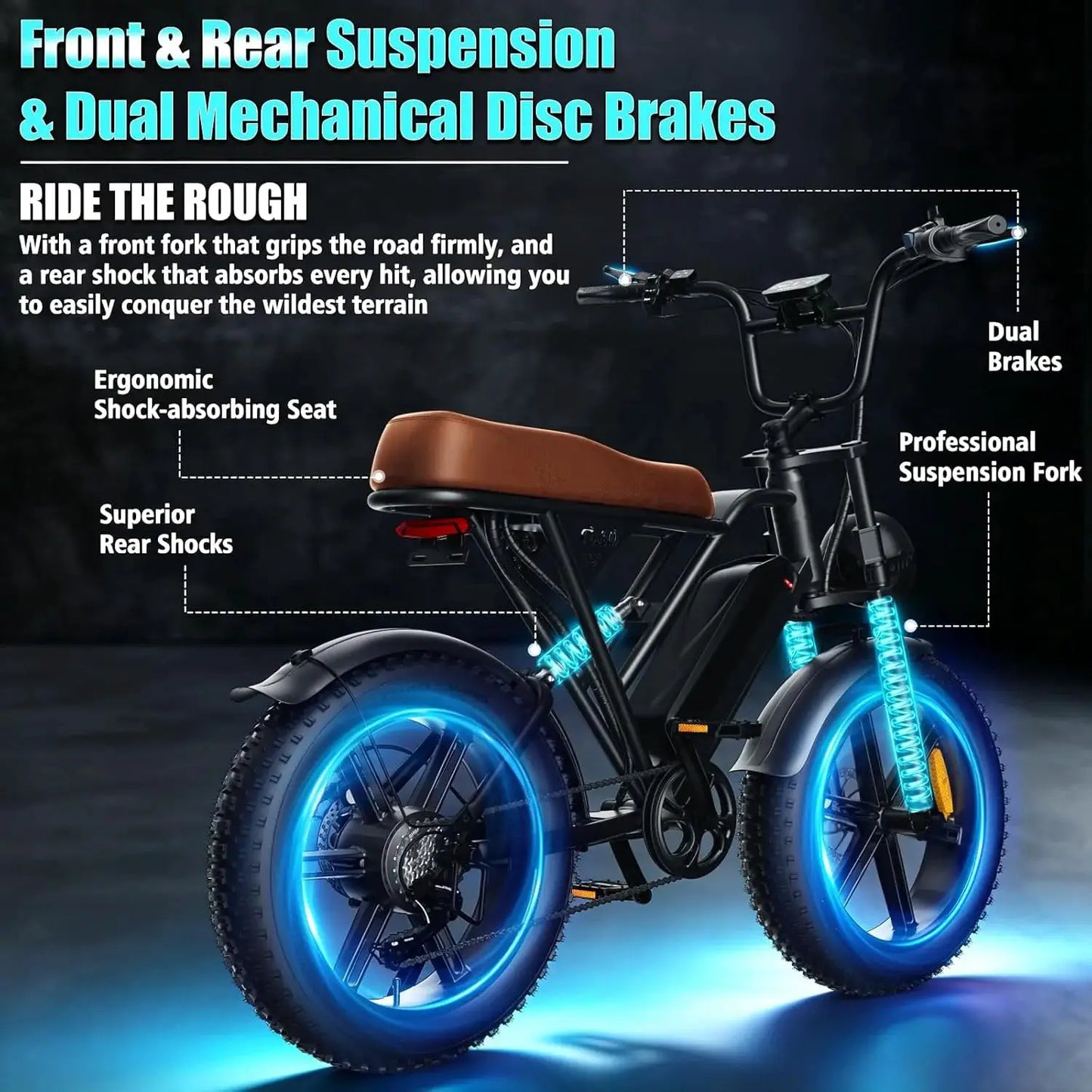 1500W Peak Fat Tire Electric Bike 20"x4.0 Off-Road E-Bike 65 Mile Range Removable Battery Electric Bicycle by Beastly Survival Outlet