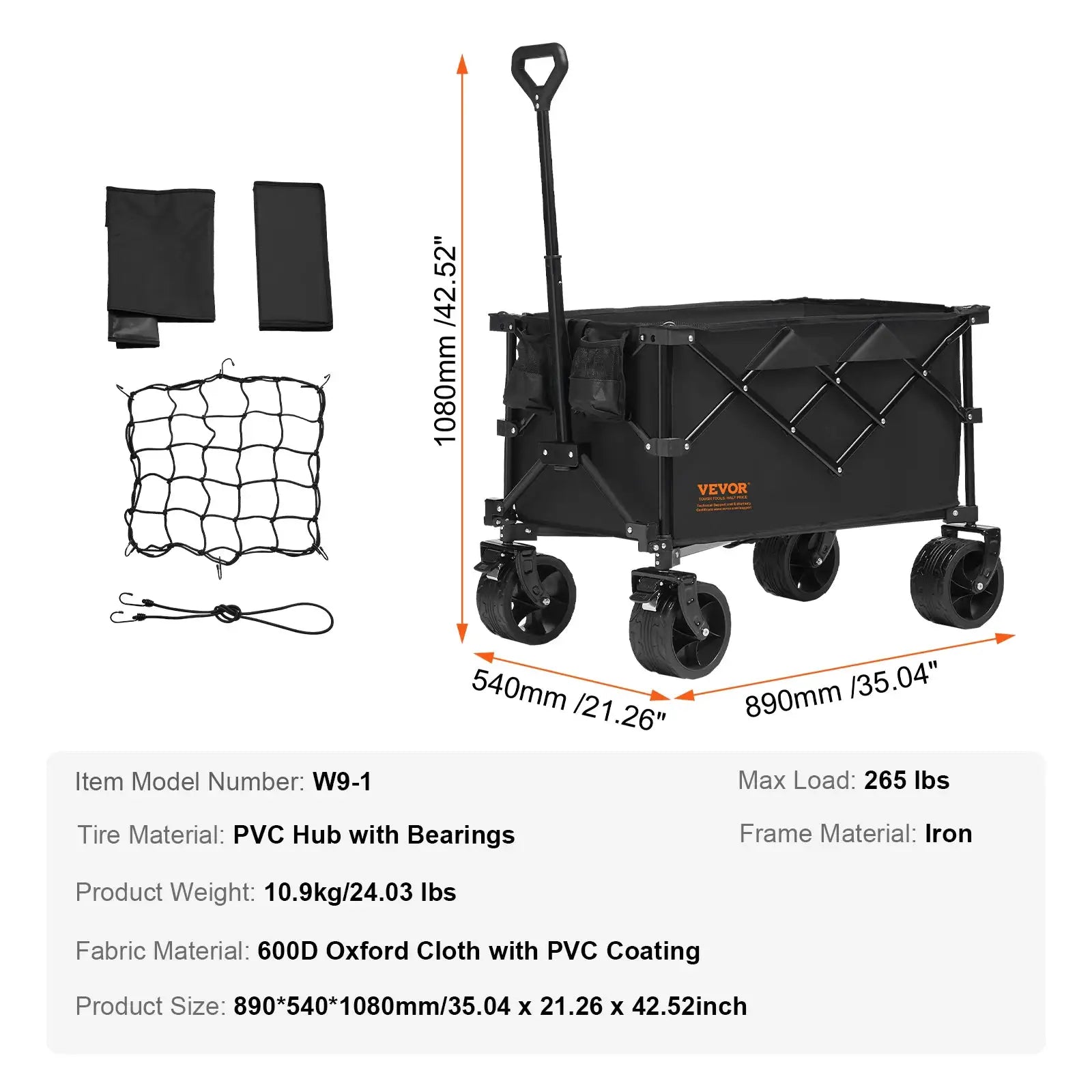 SucceBuy Collapsible Folding Wagon Beach Wagon Cart with All-Terrain Wheels Drink Holder Sport Wagon for Camping Shopping Garden by Beastly Survival Outlet